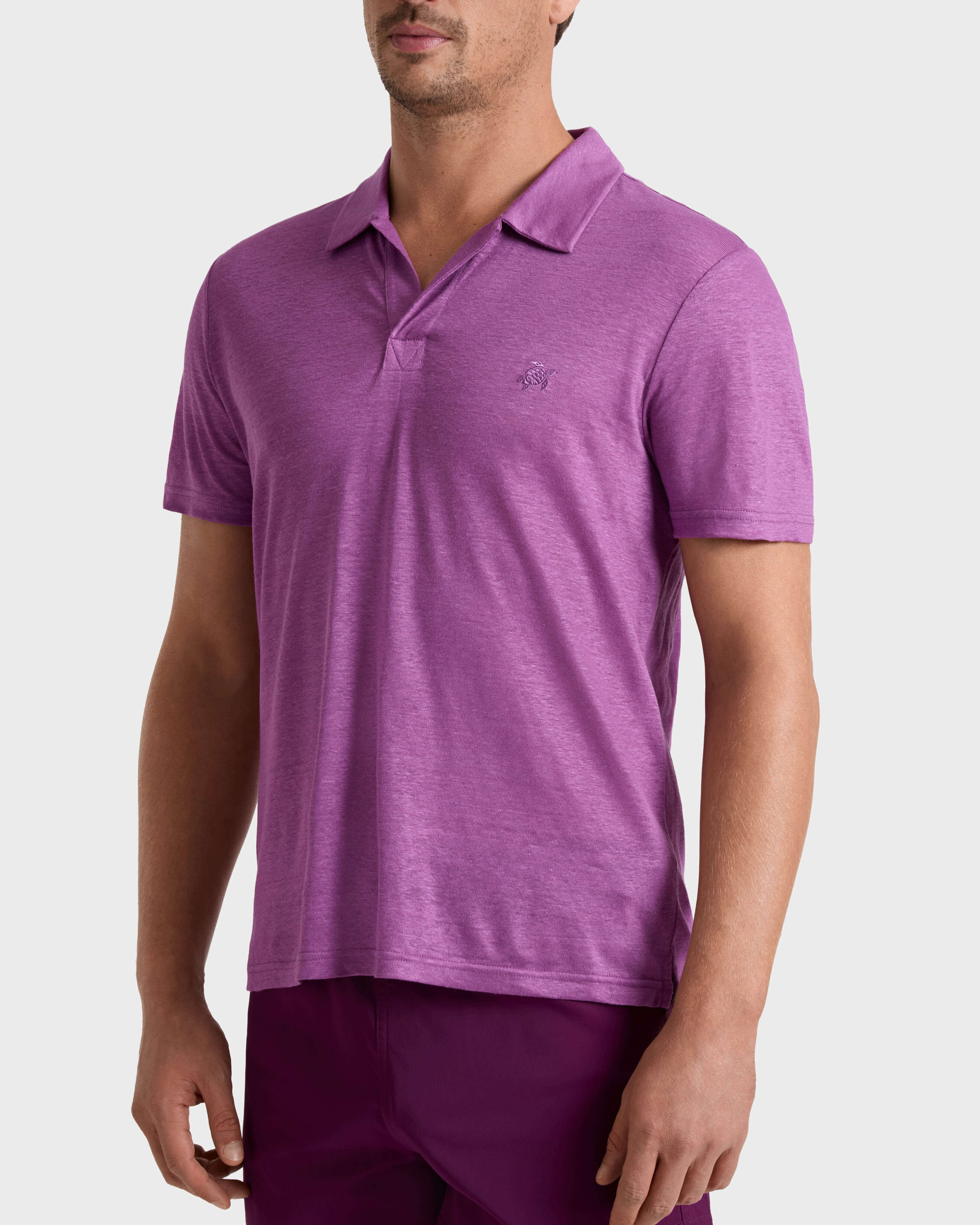 Polo en punto de lino de color liso para hombre PRELAT frontworn view