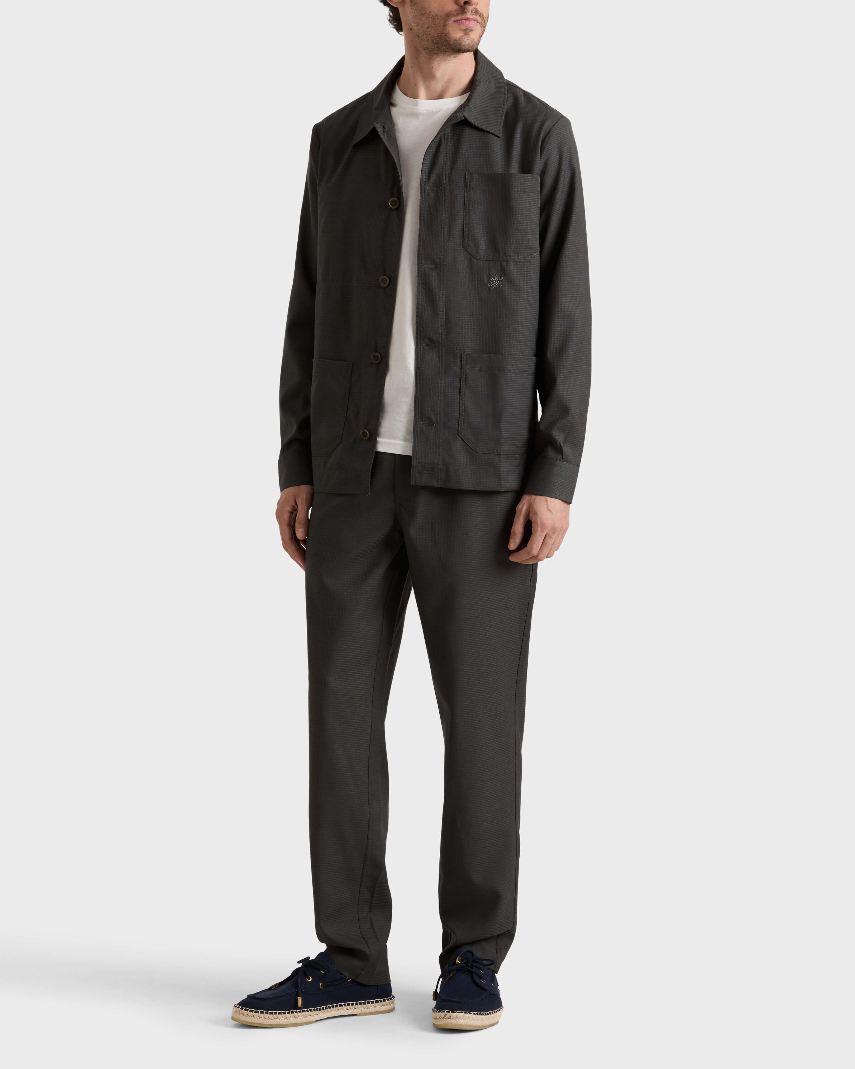 Pantalon en laine Super 120's homme Micro Carreaux KAKI frontworn view