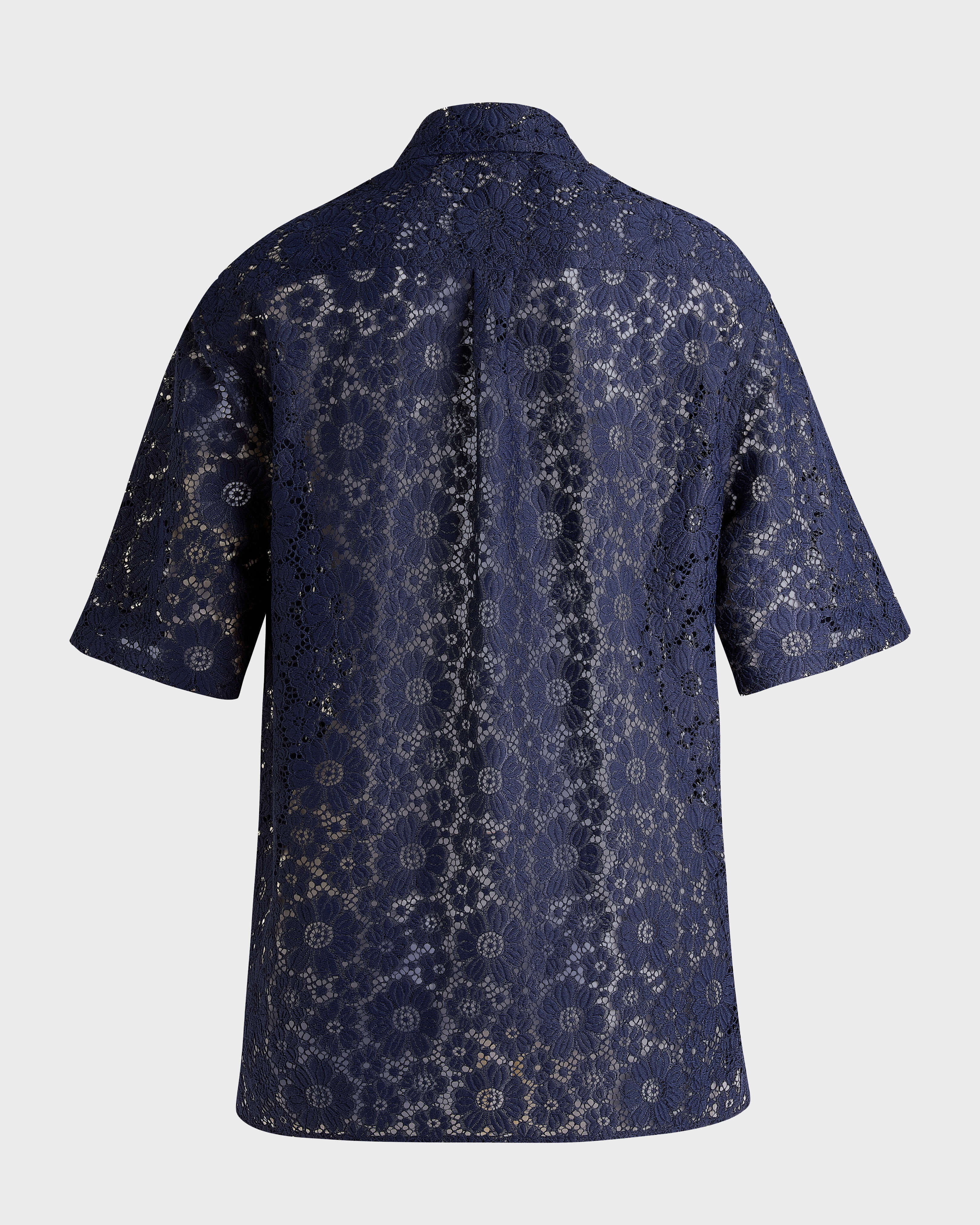 Camisa de manga corta en guipur floral hombre - Collection Limited AZUL MARINO back view