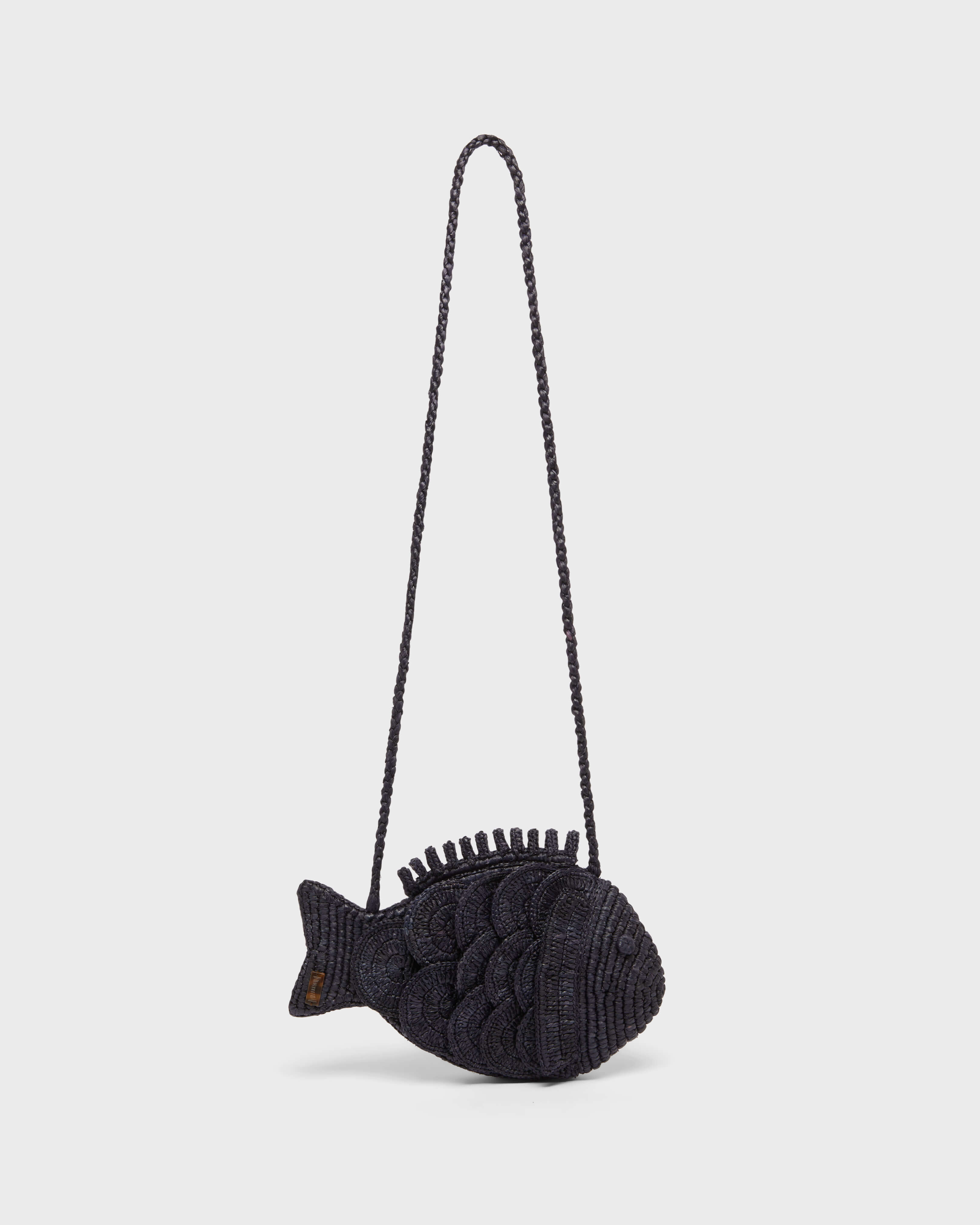 Bolso de rafia grande con forma de pez para mujer AZUL MARINO back view