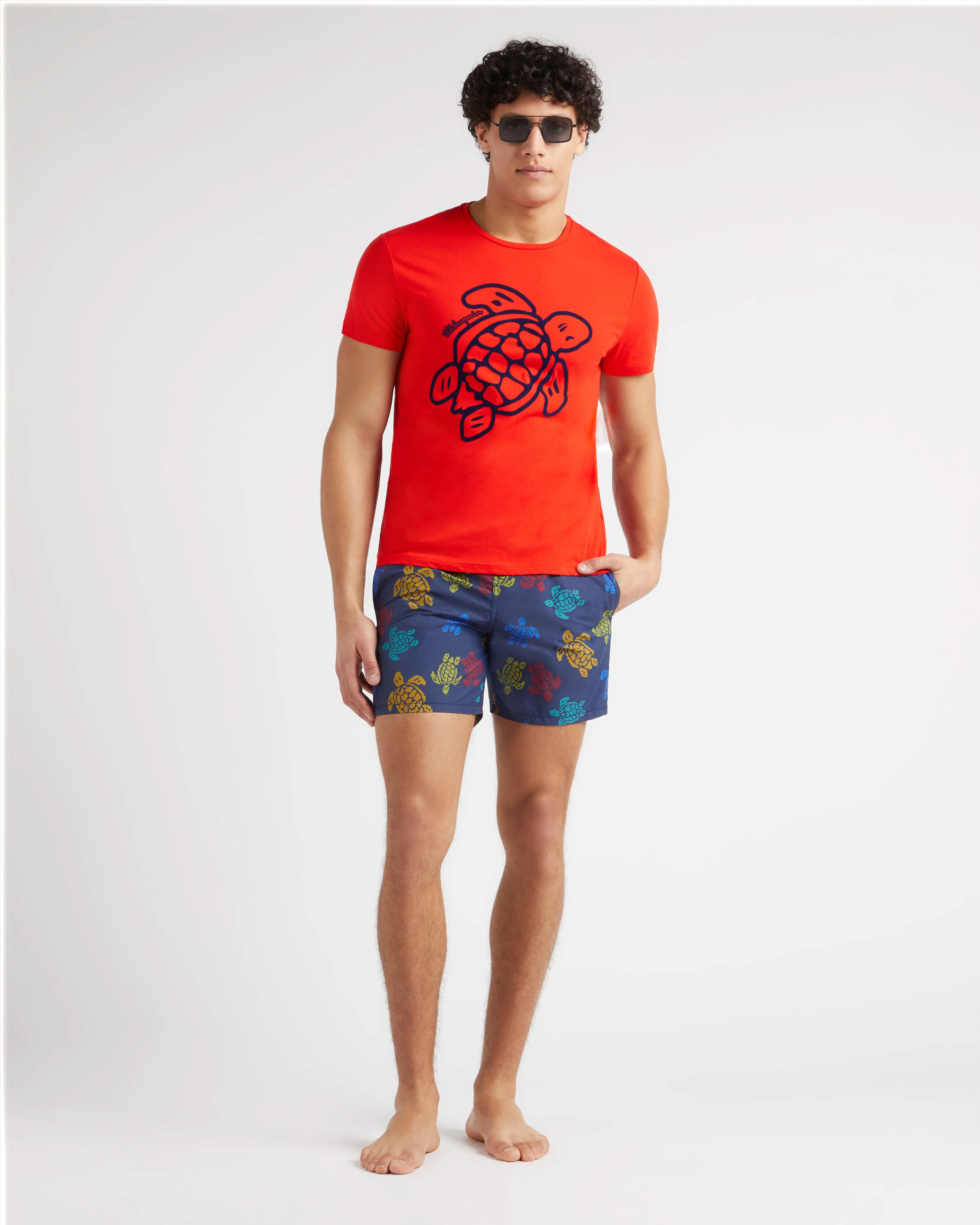 Men Organic Cotton T-Shirt Placed Embroidered Turtle POPPY RED supp1 view