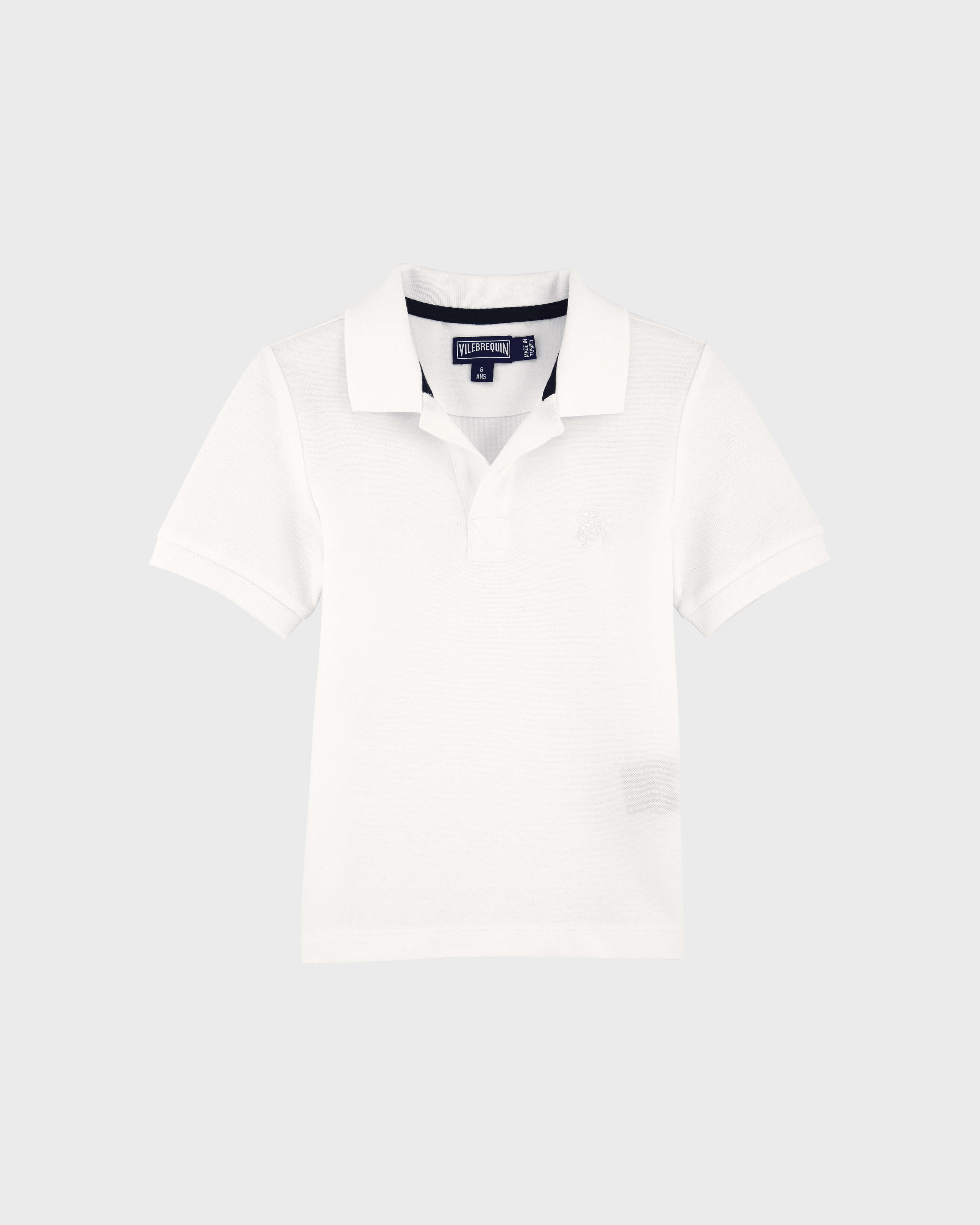 Cotton Pique Boys Polo Shirt Solid WHITE front view