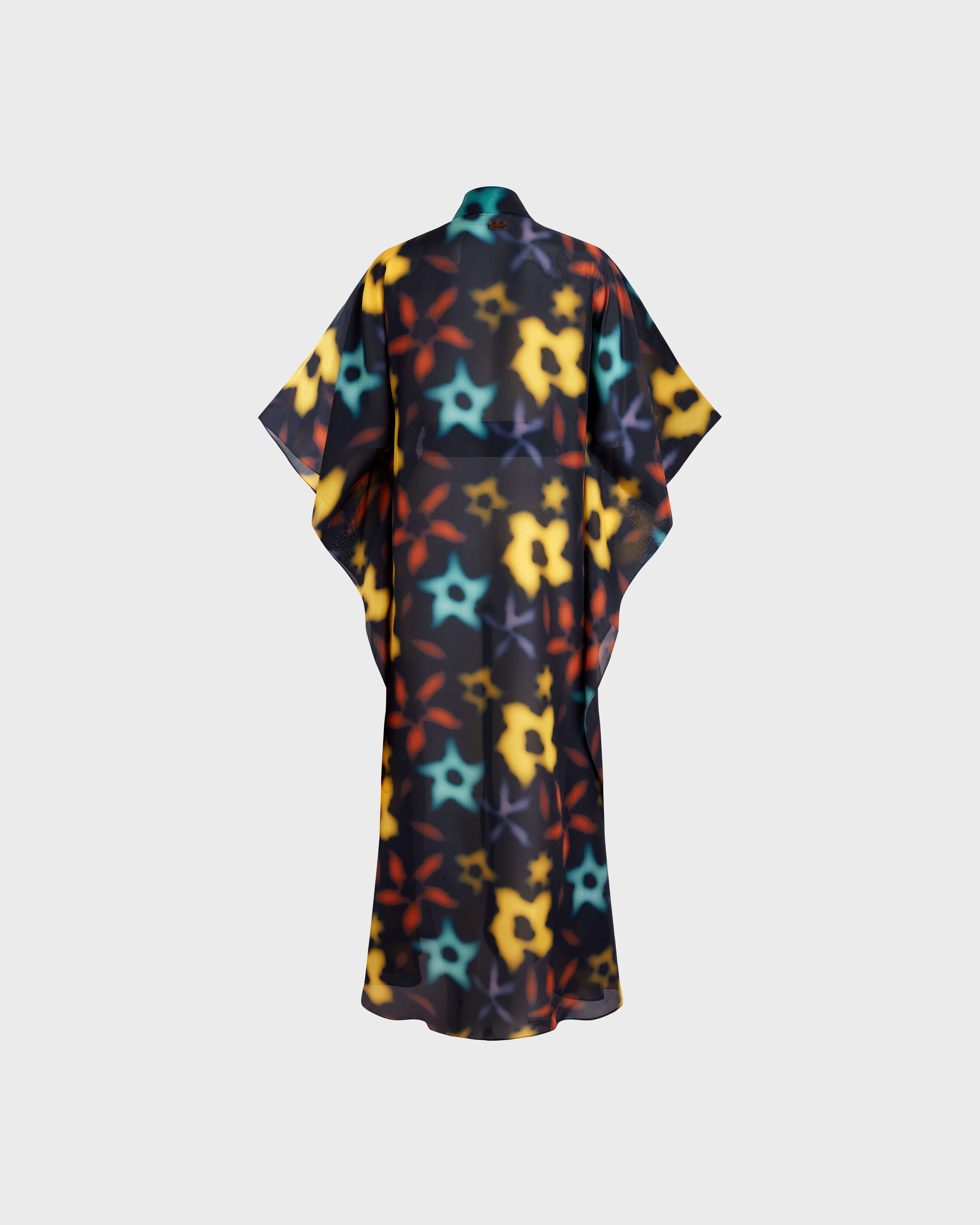 Women Silk Kimono Blurred NAVY back view