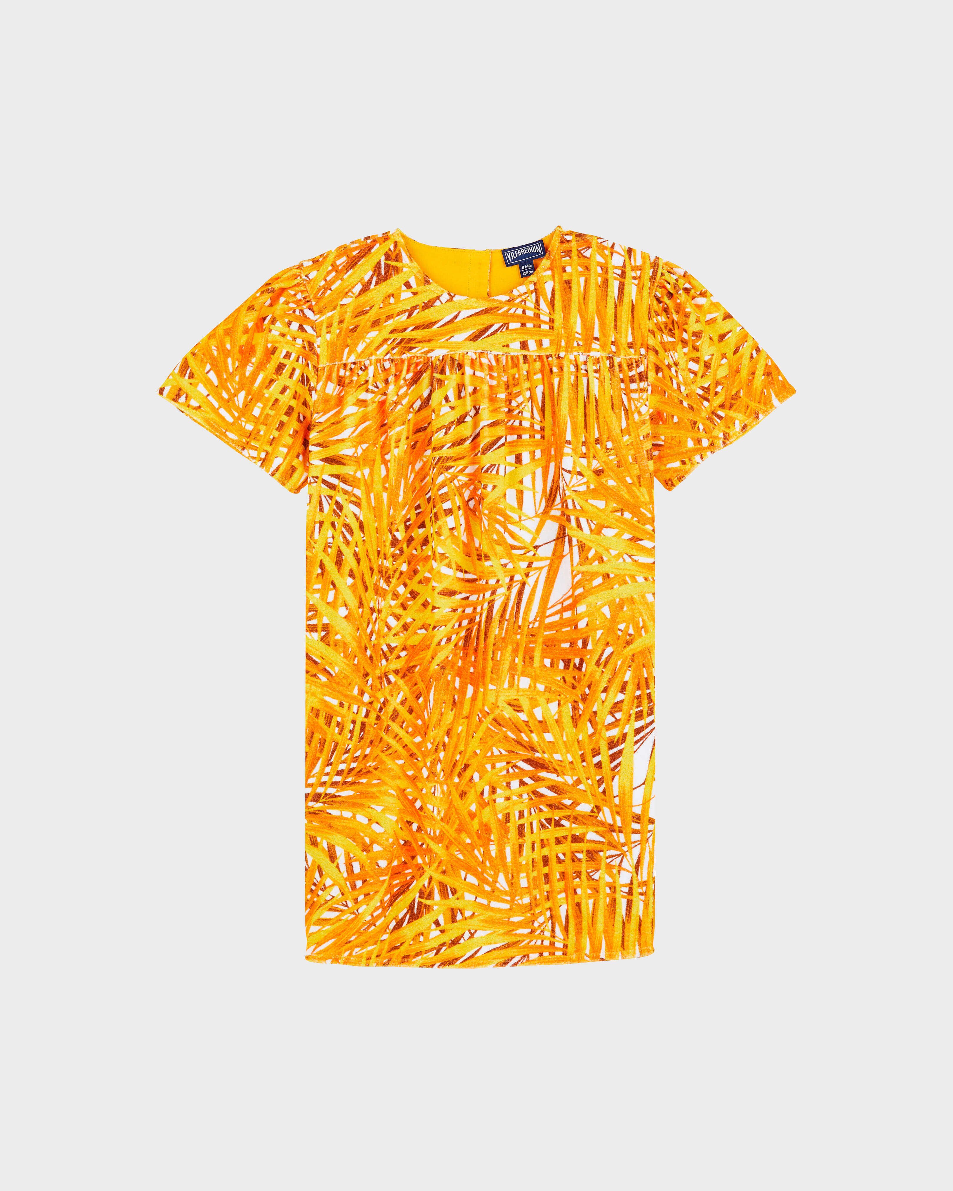 Girls Terry Cotton Dress Palm Leaves MANGO front view