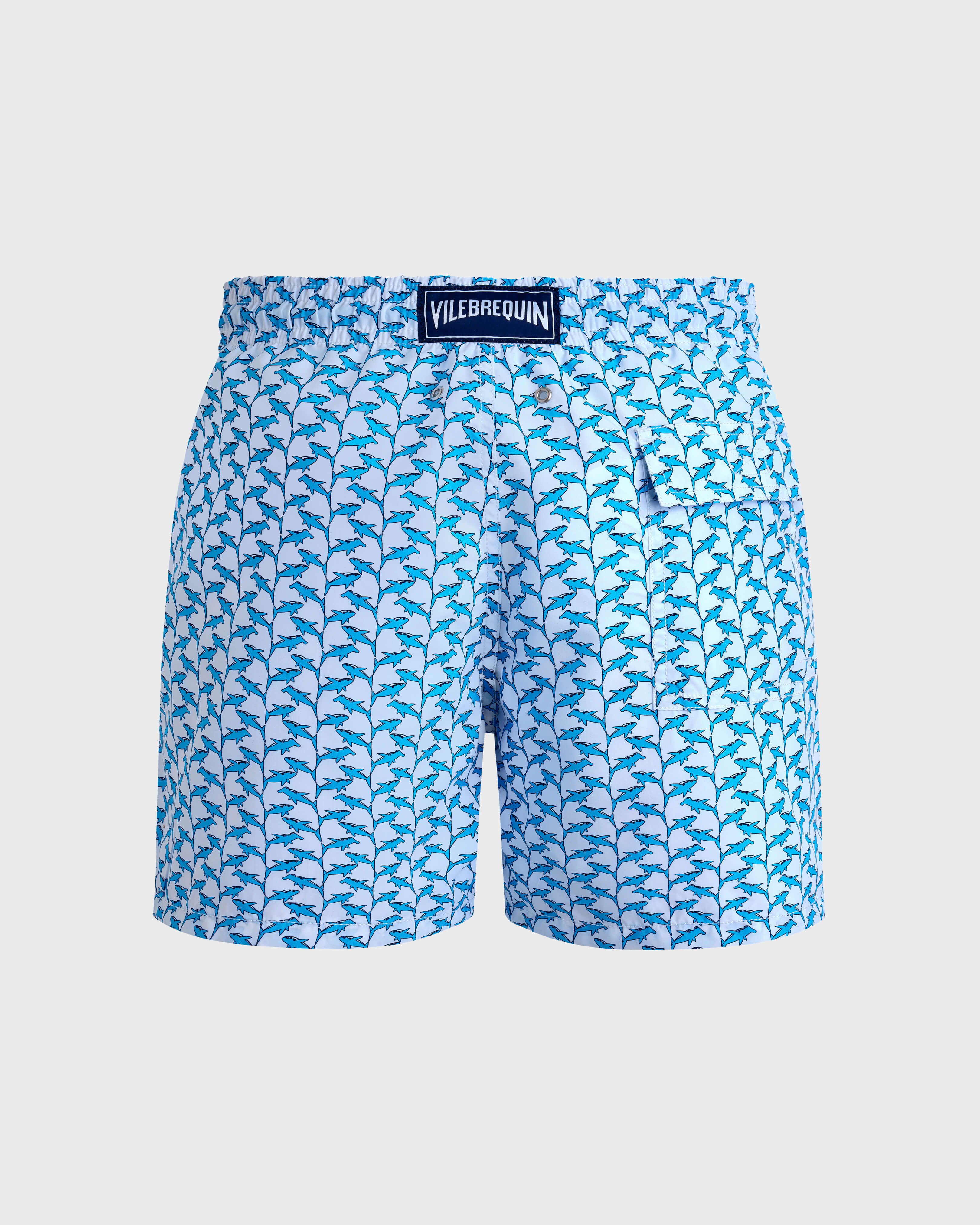 Men Swim Shorts Net Sharks WHITE back view