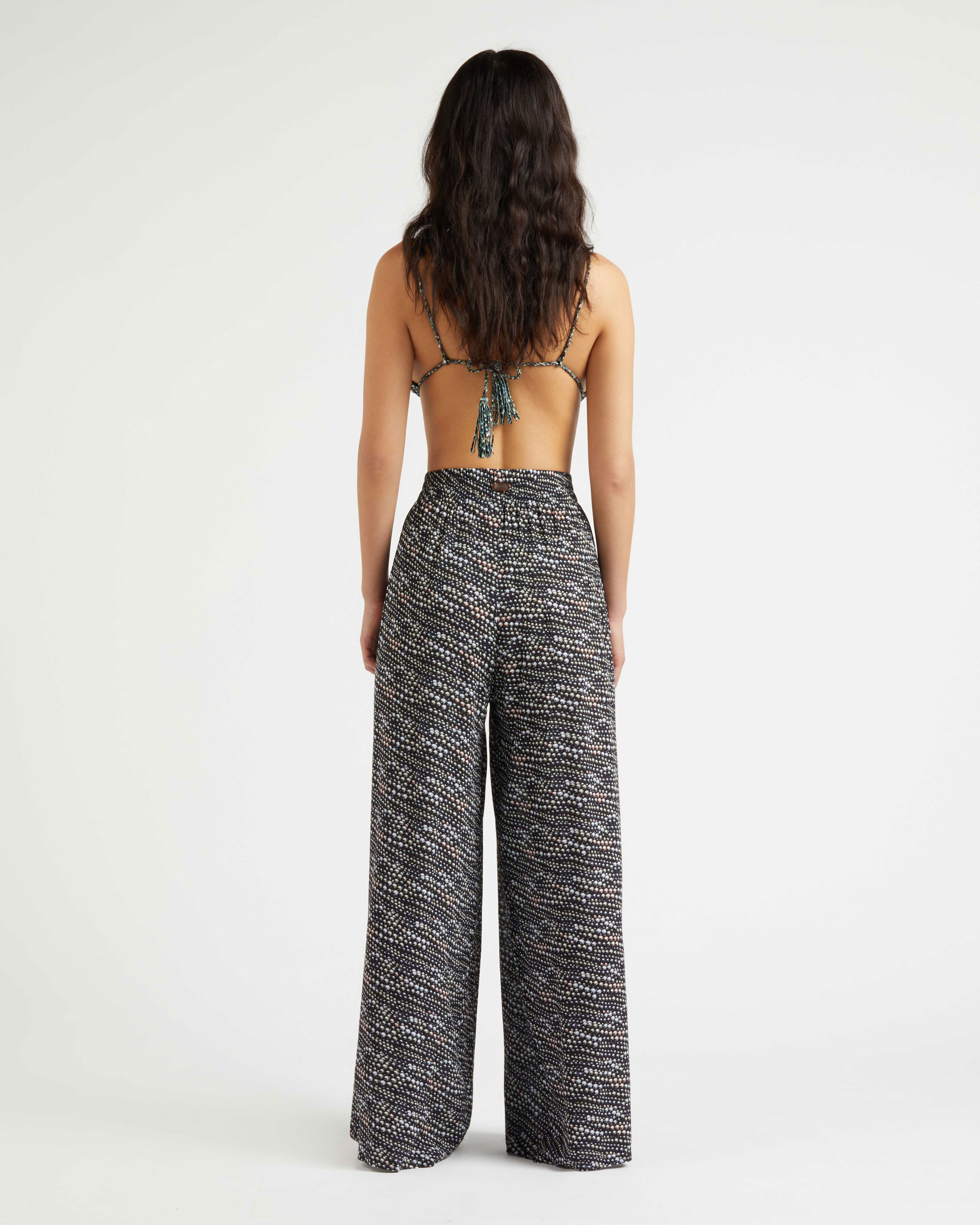 Women Wide-leg Viscose Pants Pearl BLACK backworn view