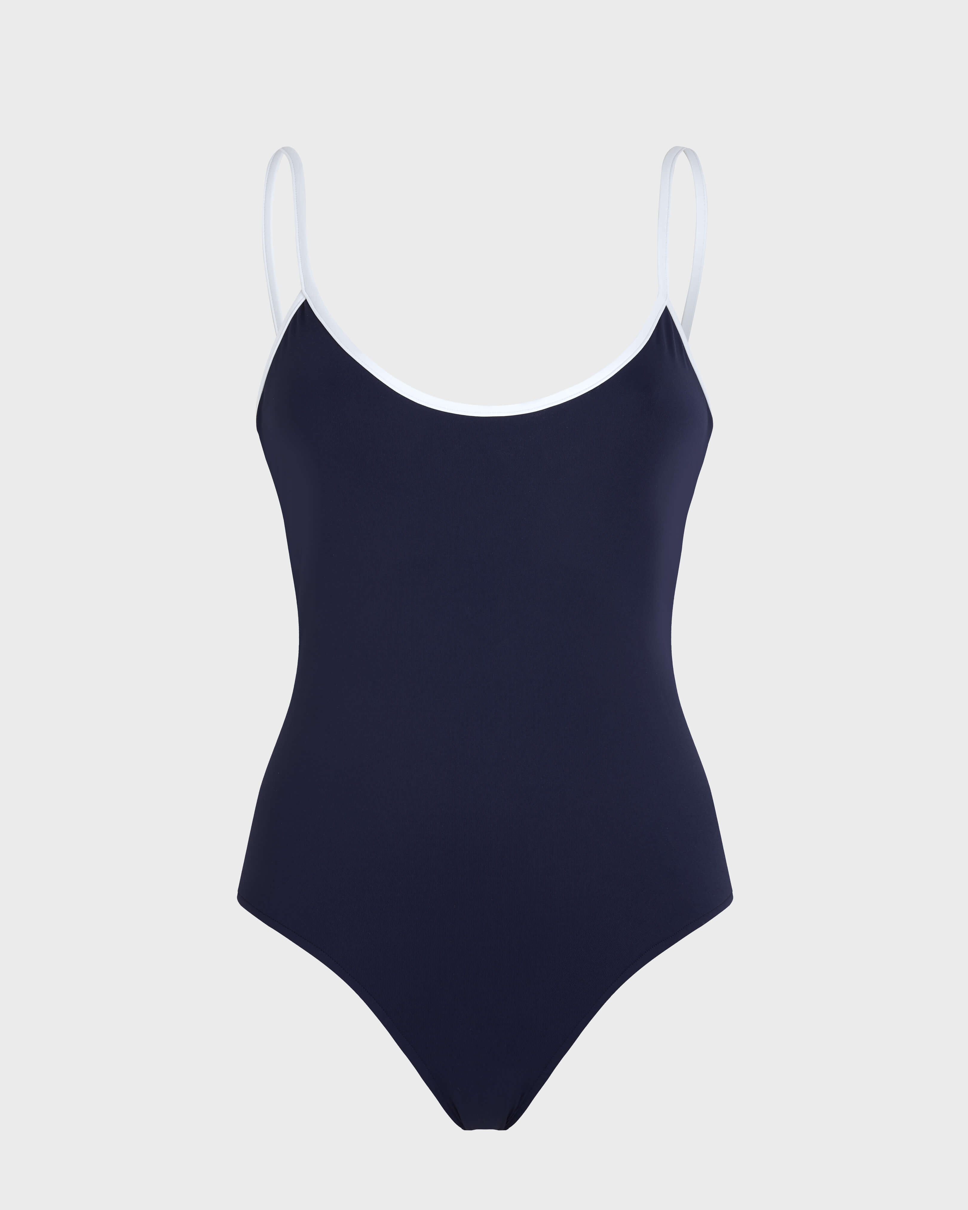 Costume intero donna con schiena scoperta tinta unita BLU MARINE front view