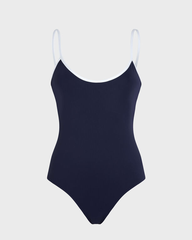 Women Low-back One-piece Swimsuit Solid - Swimwear - Lamia - Blue - Size S