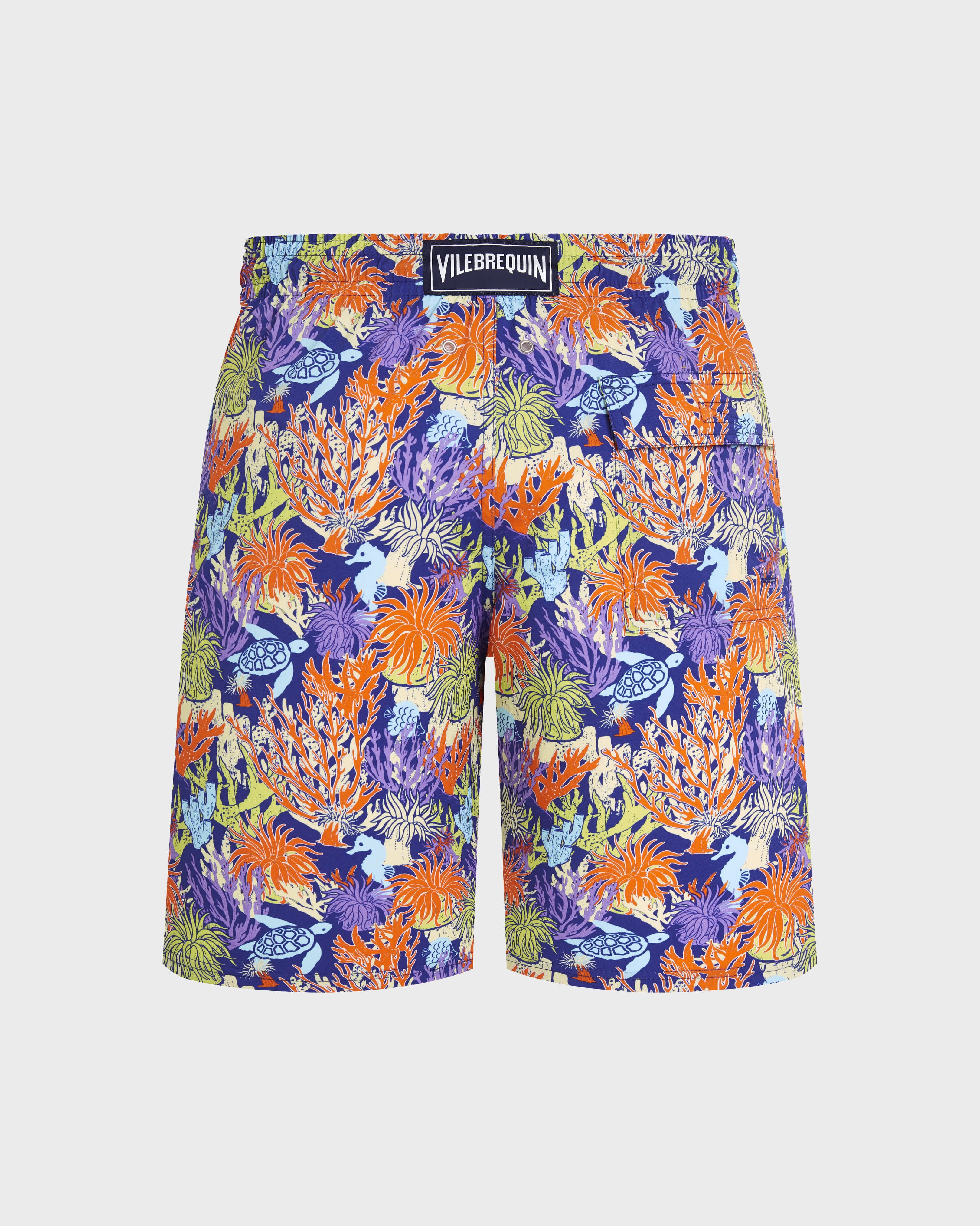 Men Long Stretch Swim Shorts Aquatic Life VERSAILLES back view