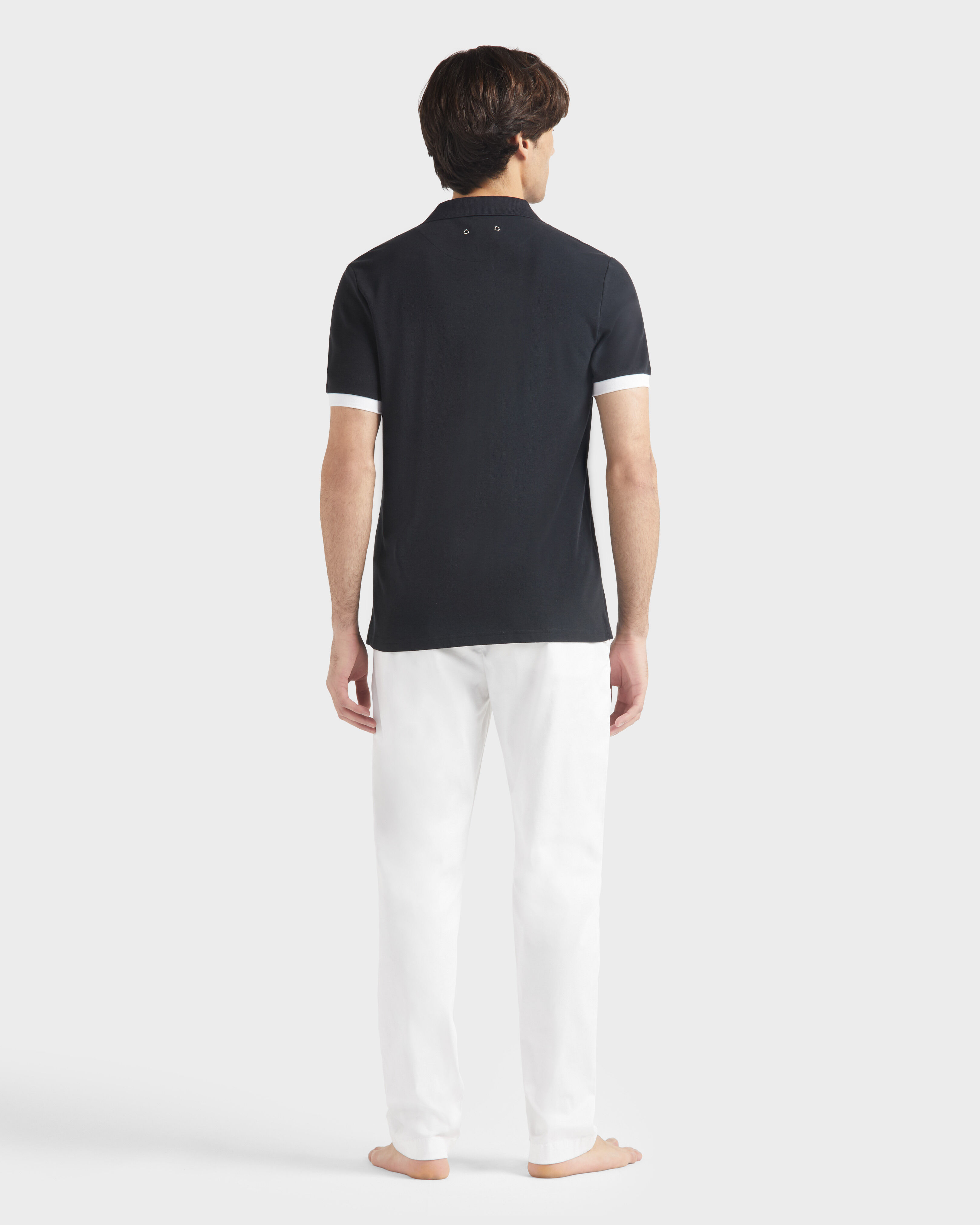 Men Organic Cotton Pique Polo Shirt Solid BLACK backworn view