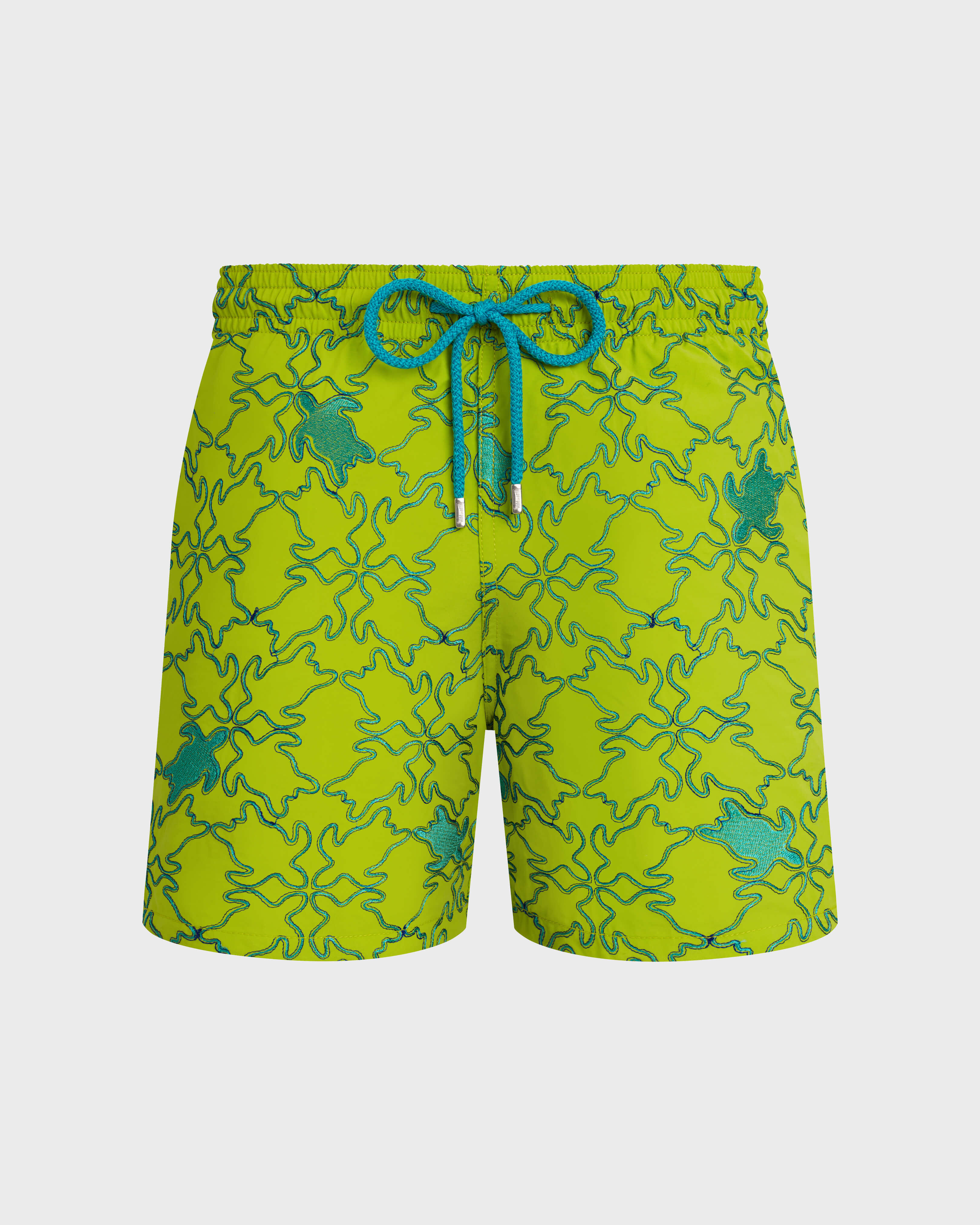 Men Swim Shorts Embroidered Turtles Net - Limited Edition LIME front view