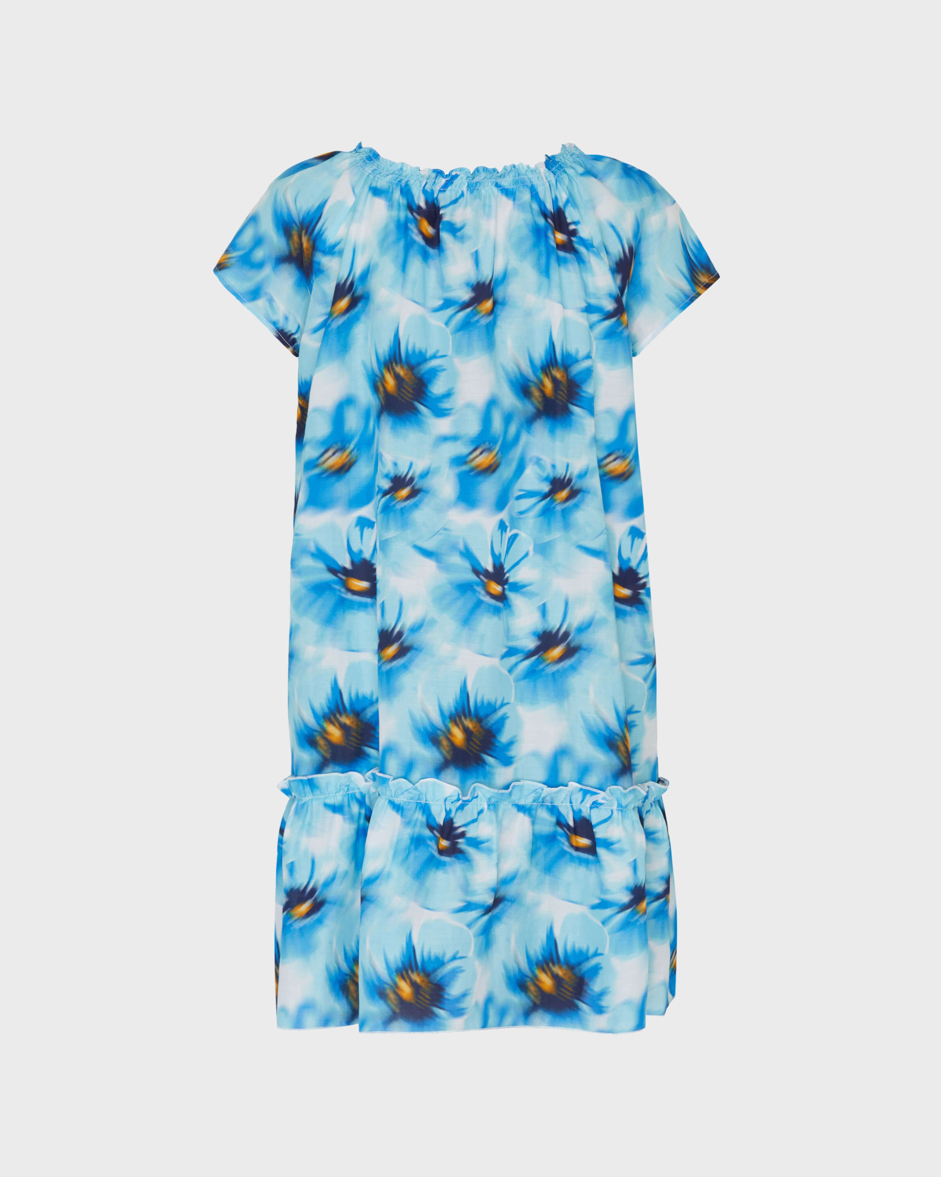 Vestito bambina in cotone e seta Poppies BLUE TOPAZ back view
