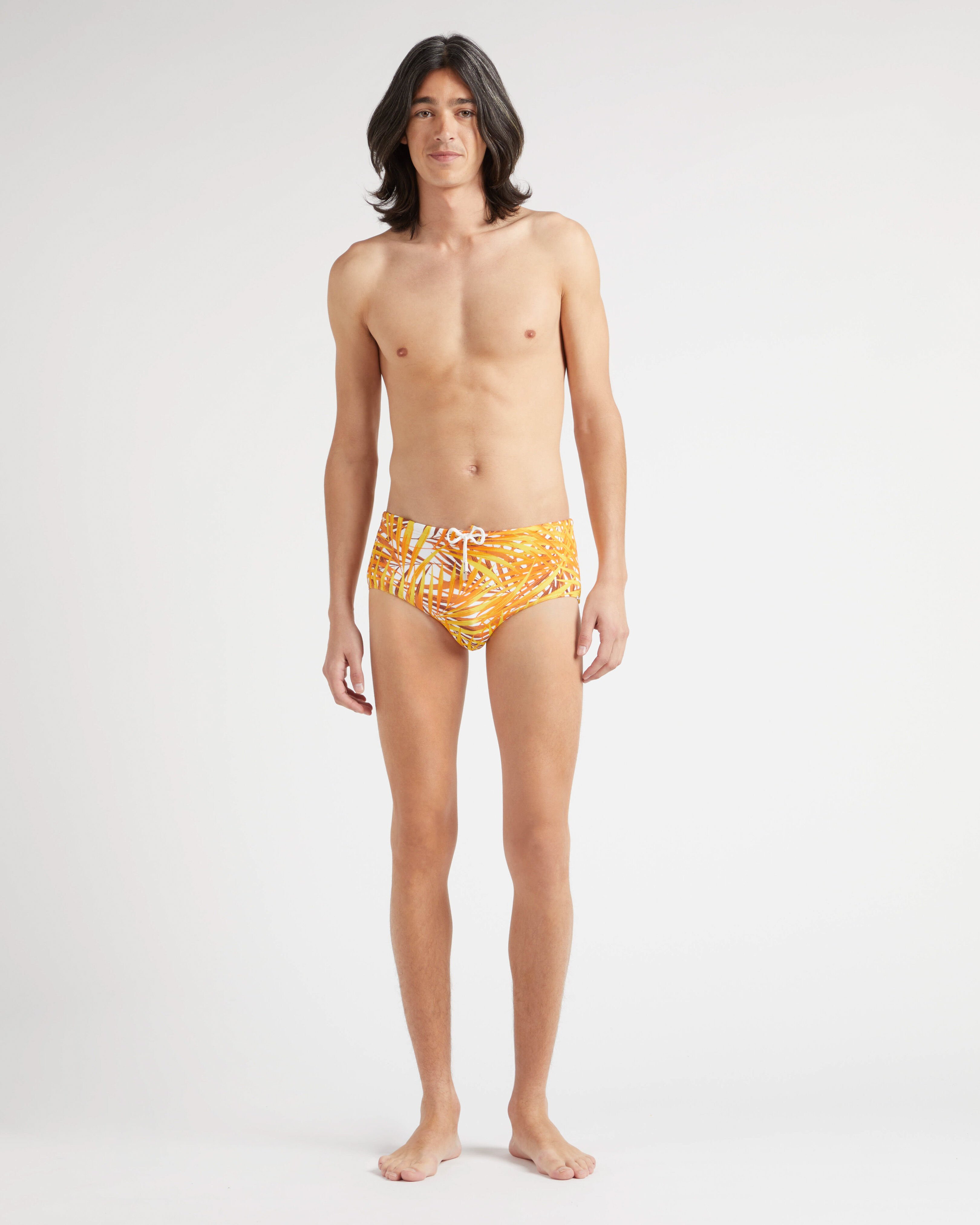 Men Swim Brief Palm Leaves MANGO frontworn view