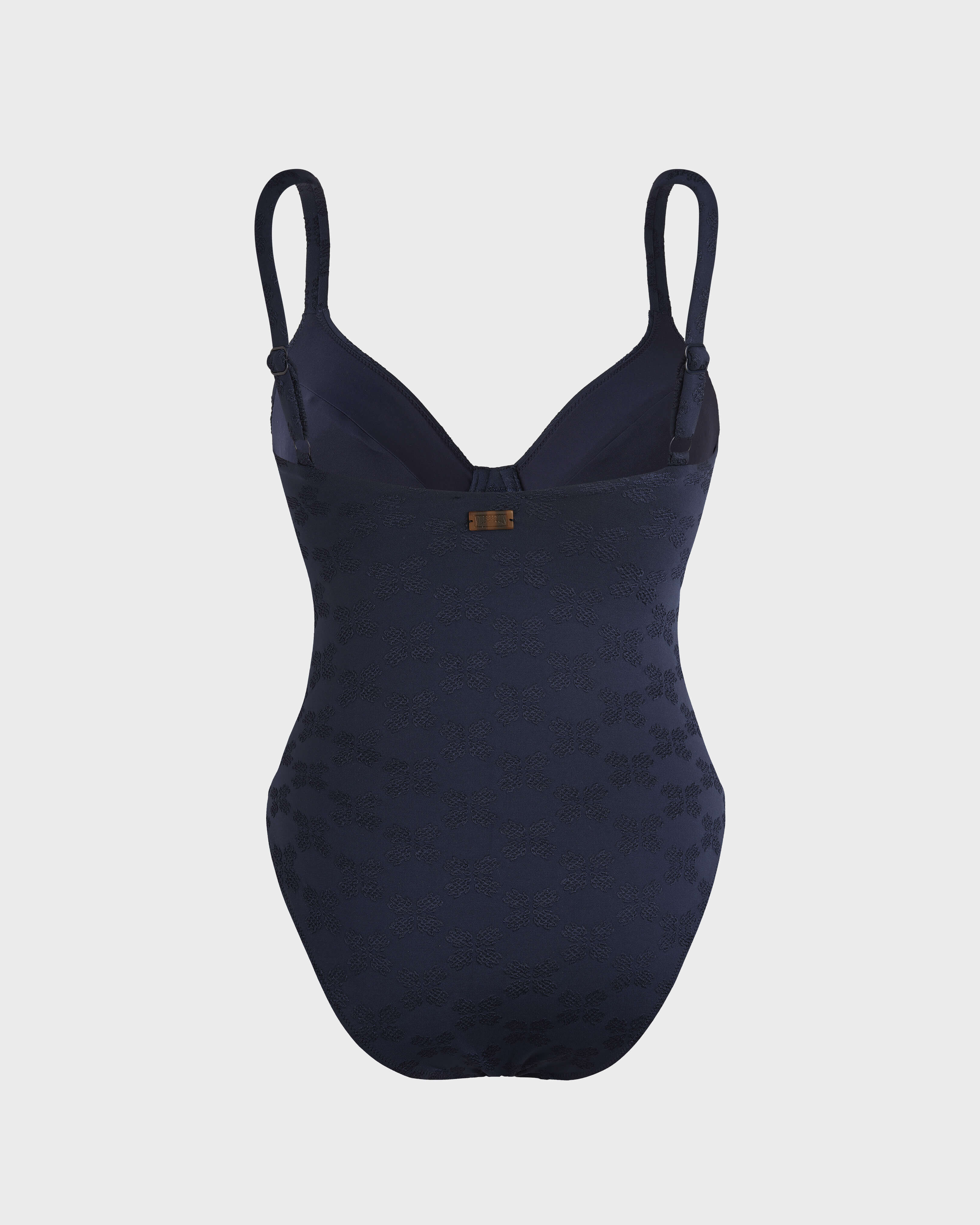 Bañador de una sola pieza con aros y motivo jacquard Turtle Monogram para mujer AZUL MARINO back view