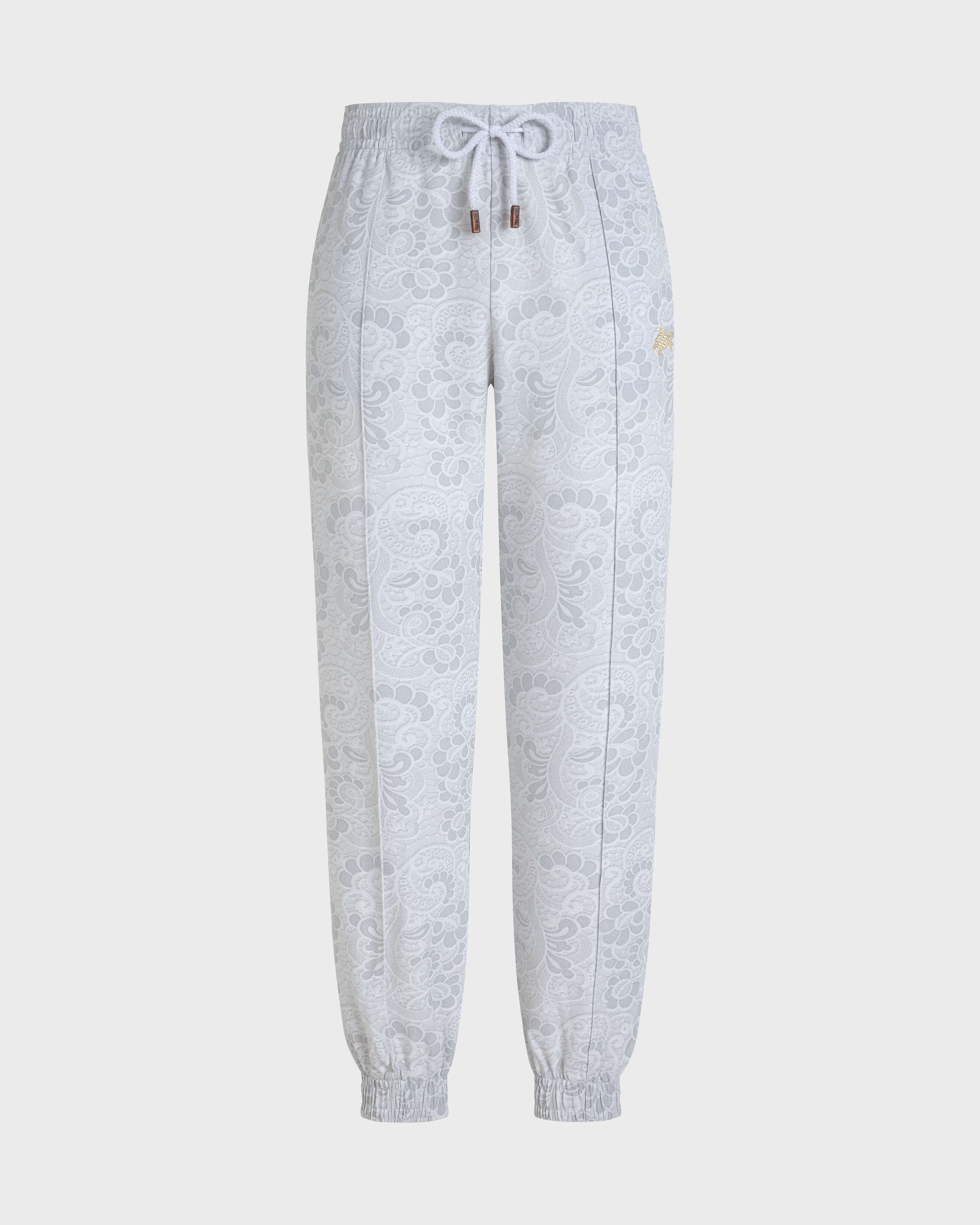 Pantalón en jersey de crepé de viscosa mujer estampado trampantojo guipur - Collection Limited BLANCO front view