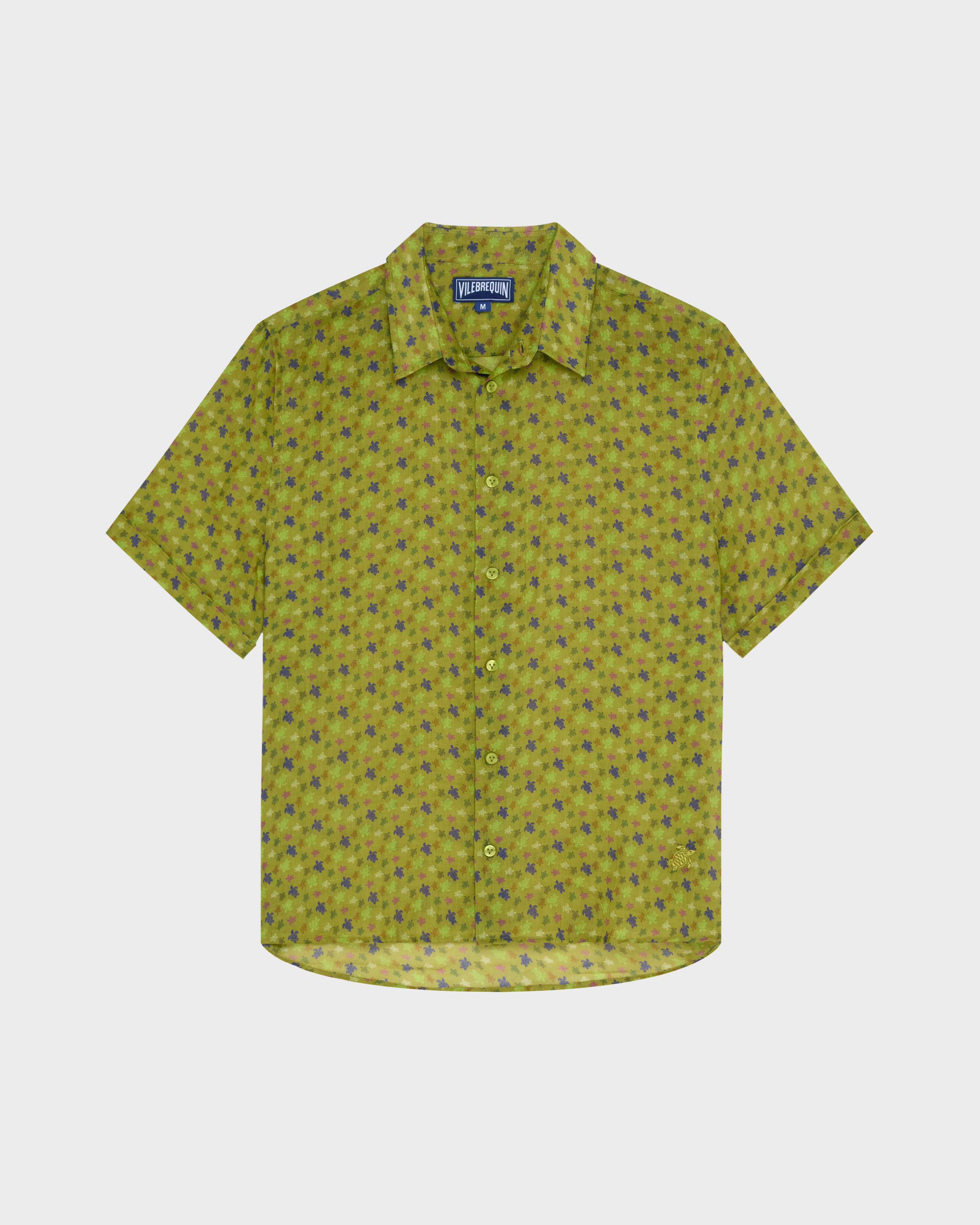 Camicia bowling uomo in ramiè Micro Ronde des Tortues VERDE PALLIDO front view