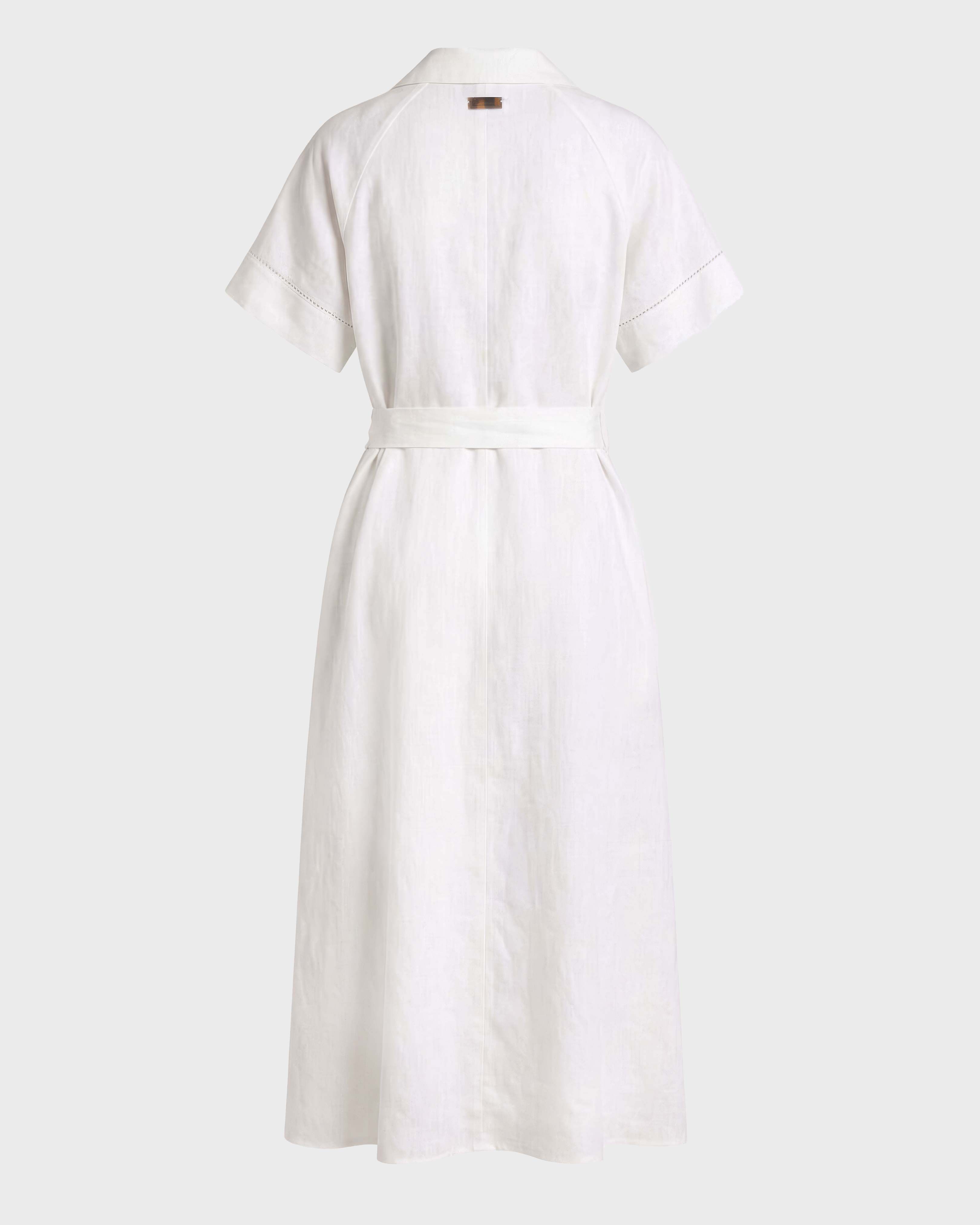 Women Long Linen Shirt Dress Solid WHITE back view