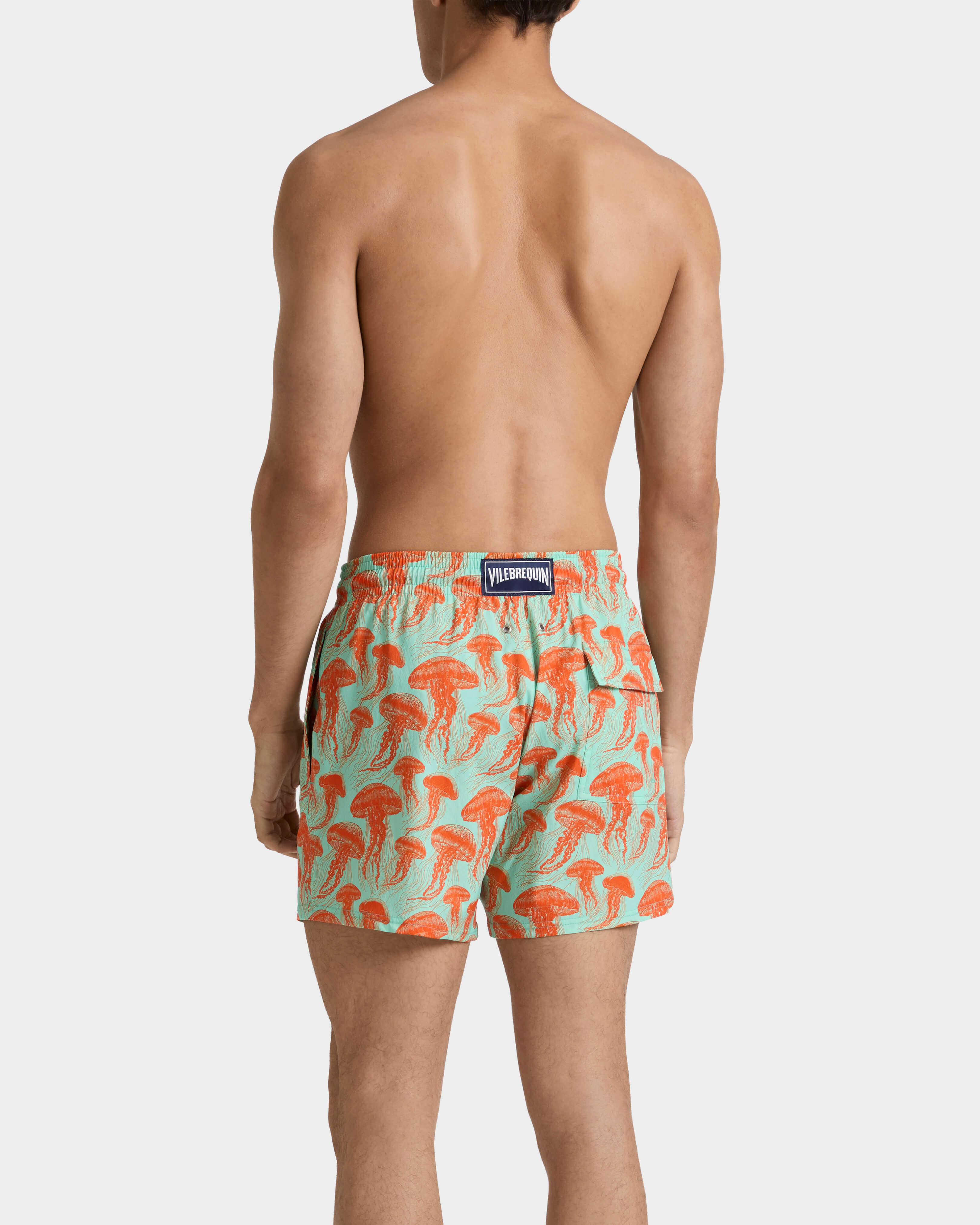 Men Stretch Short Swim Shorts Jellyfish Dance CARIBBEAN backworn view