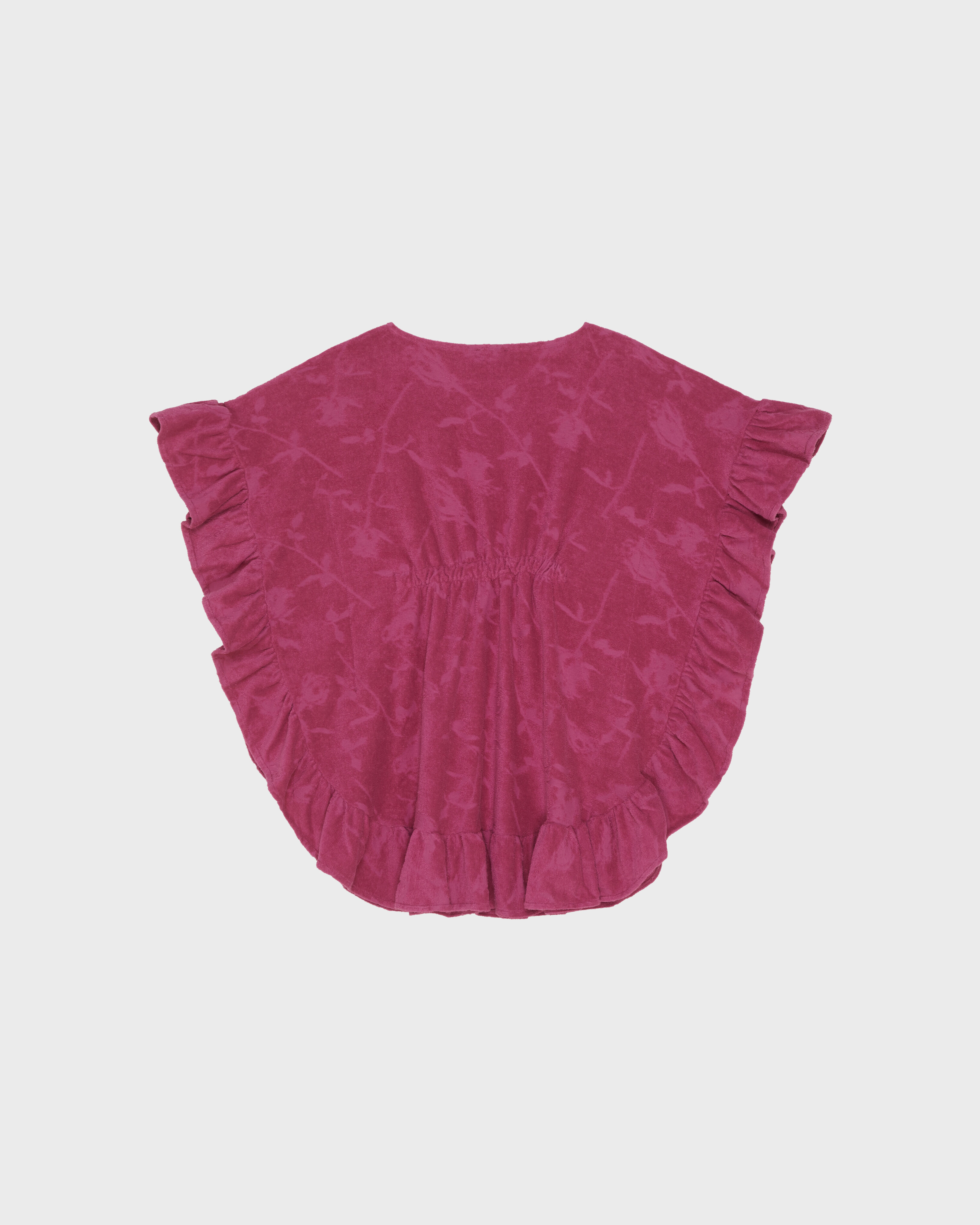 Girls Jacquard Roses Terry Poncho CRIMSON PURPLE back view