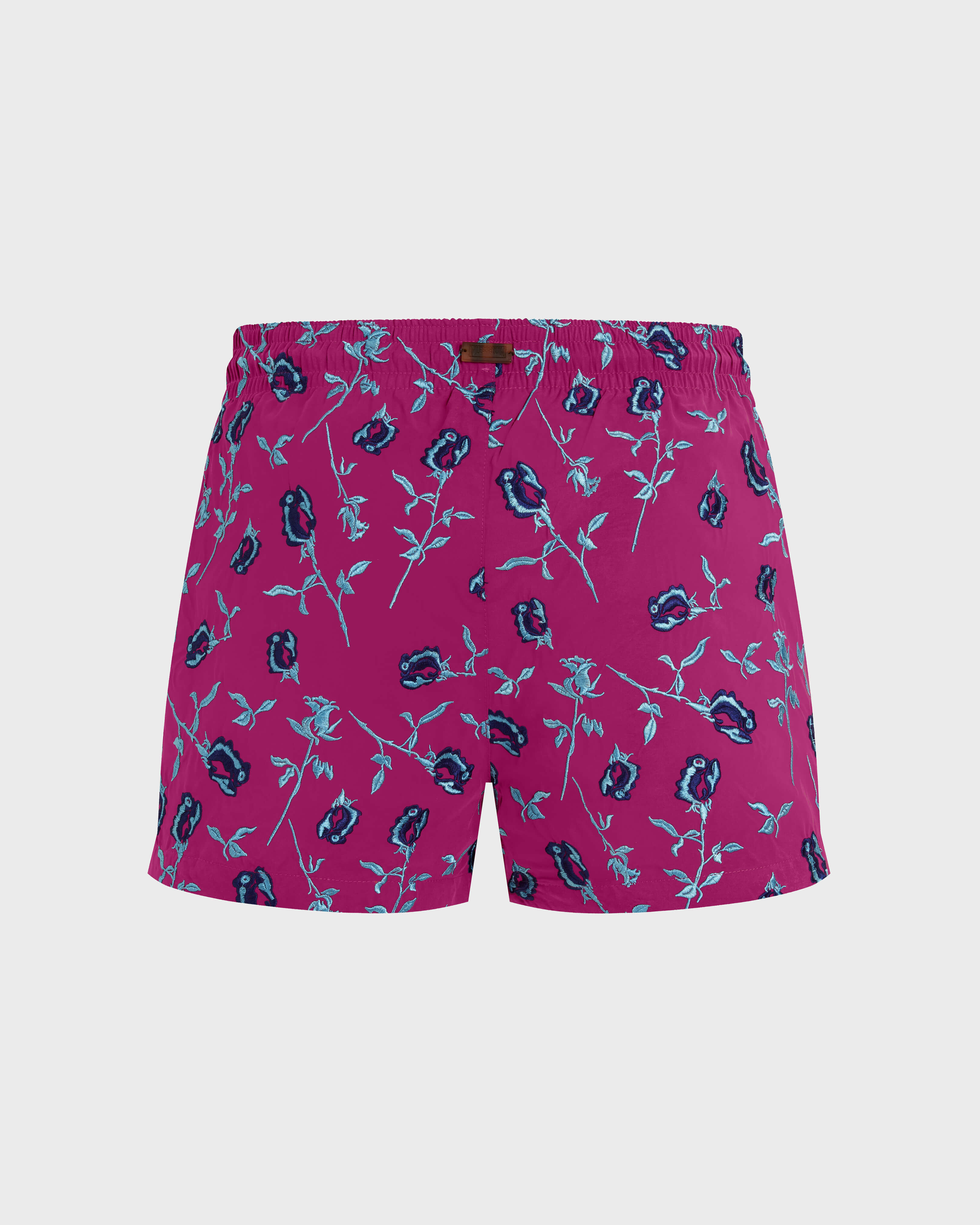 Women Embroidered Roses Swim Shorts - Limited Edition CRIMSON PURPLE back view