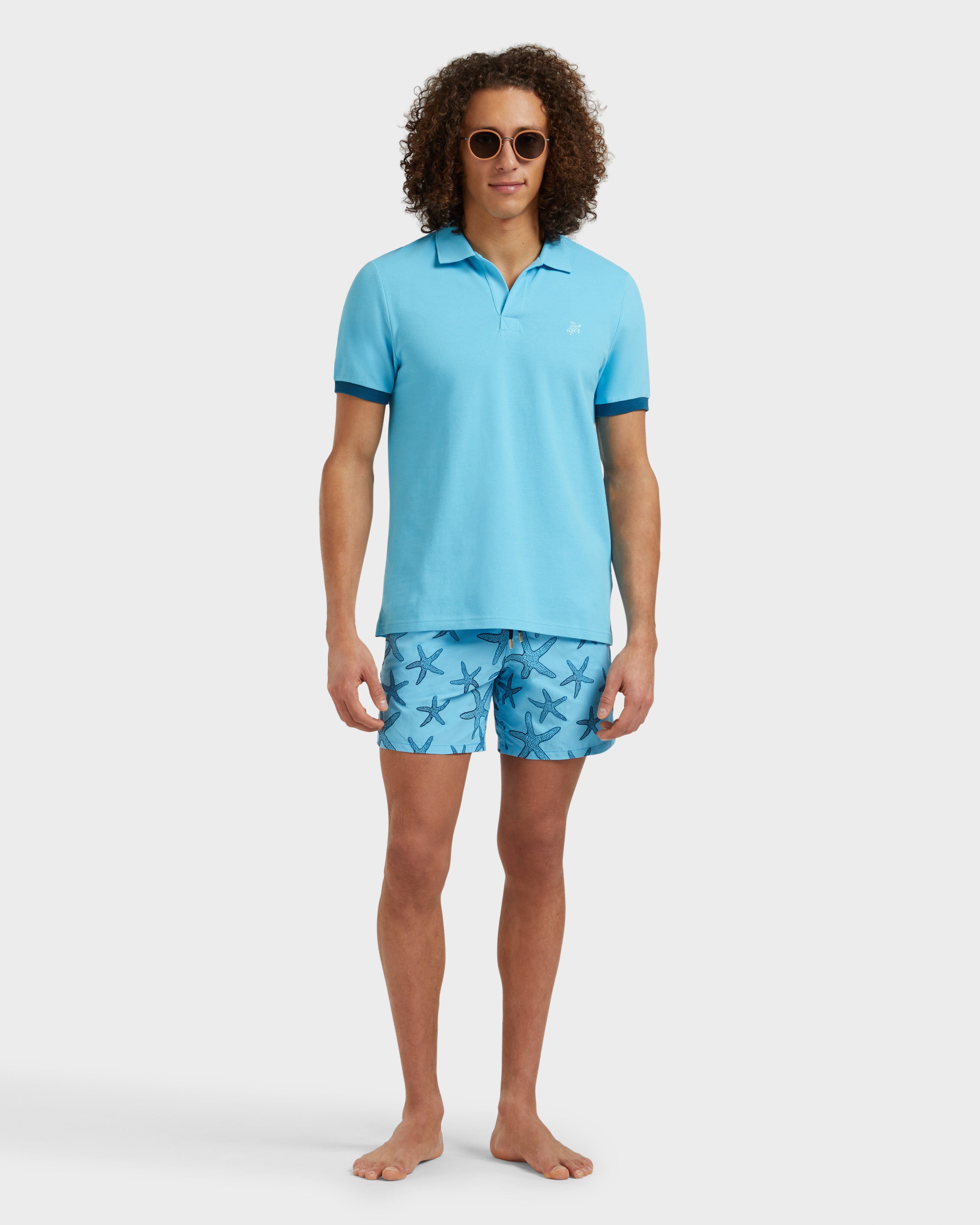 Men Cotton Pique Polo Shirt Solid BLUE TOPAZ supp1 view