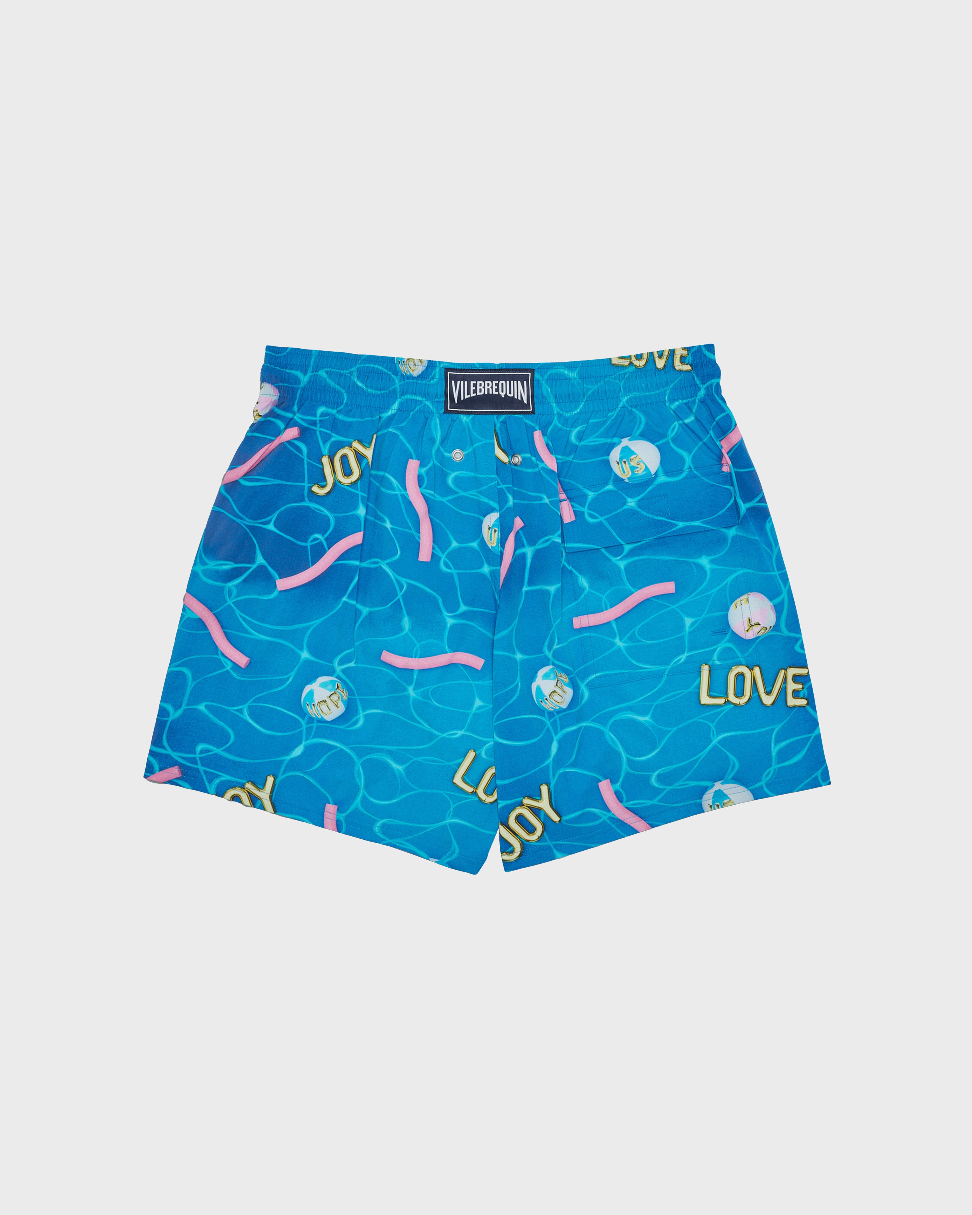 Men Stretch Short Swim Shorts Side Ways - Vilebrequin x Joel Mesler HAWAII BLUE back view