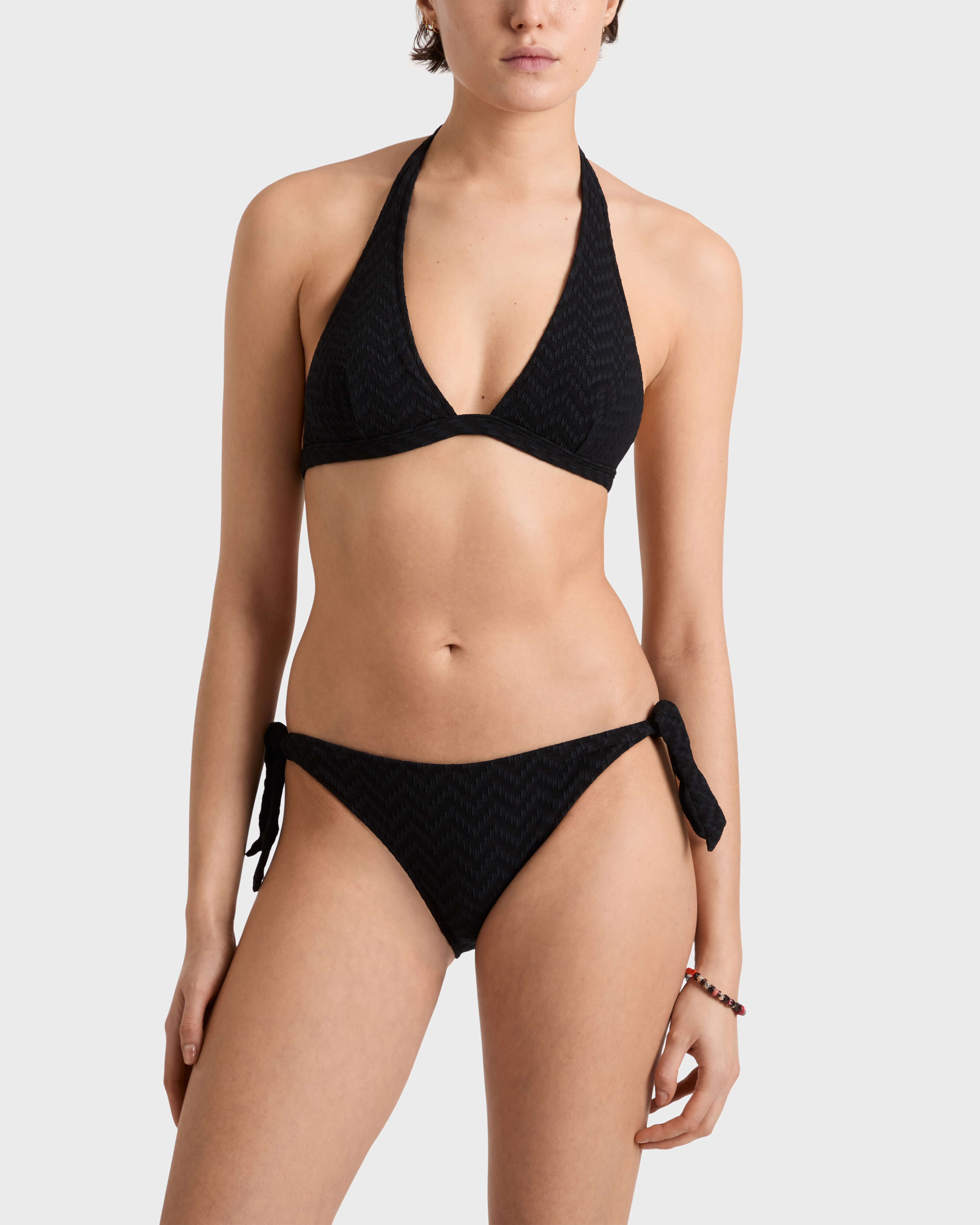 Women Bikini Halter Top Jacquard Chevron BLACK backworn view
