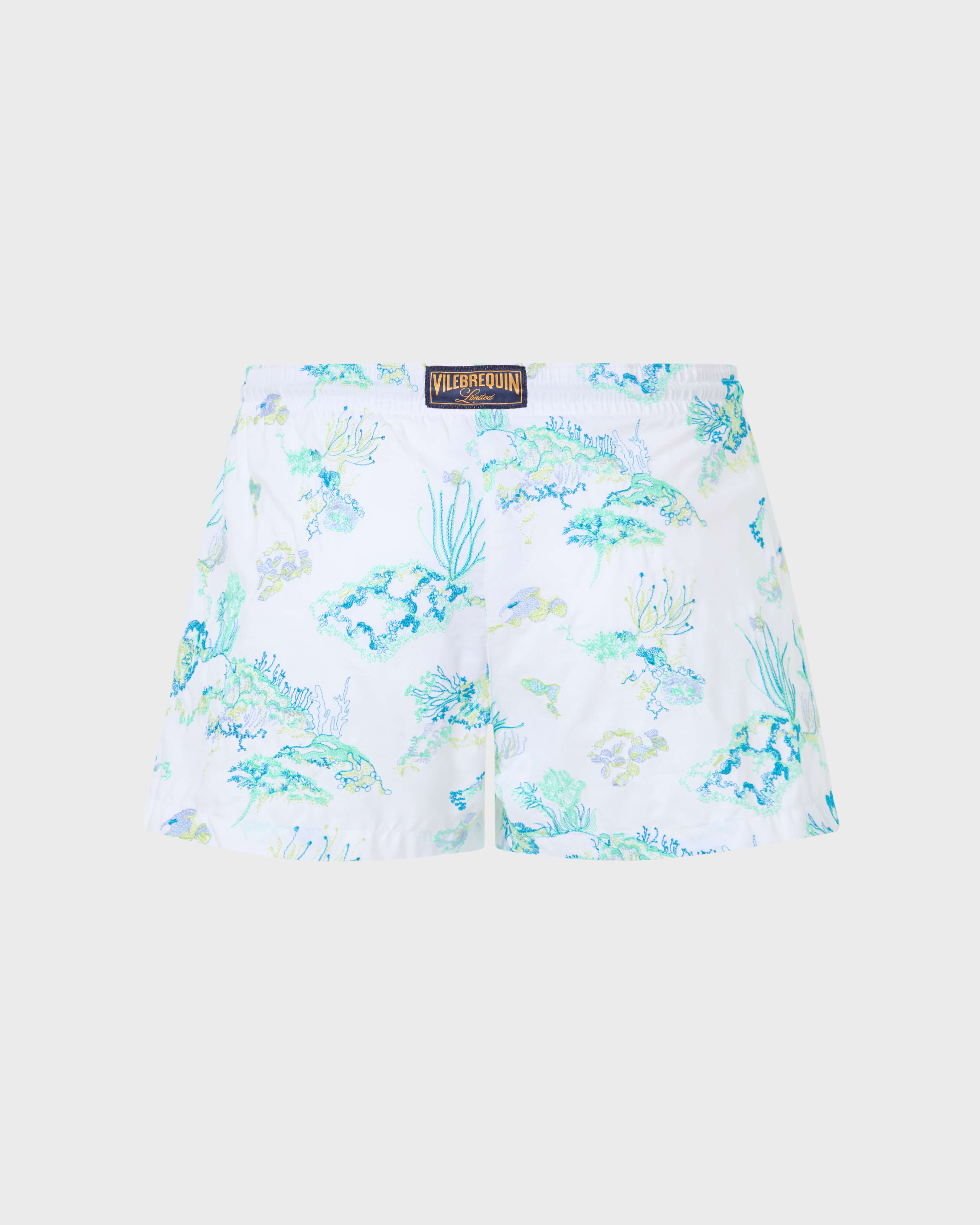 Pantalón corto de baño elástico bordado con motivo Coral Reef para mujer - Edición limitada BLANCO back view