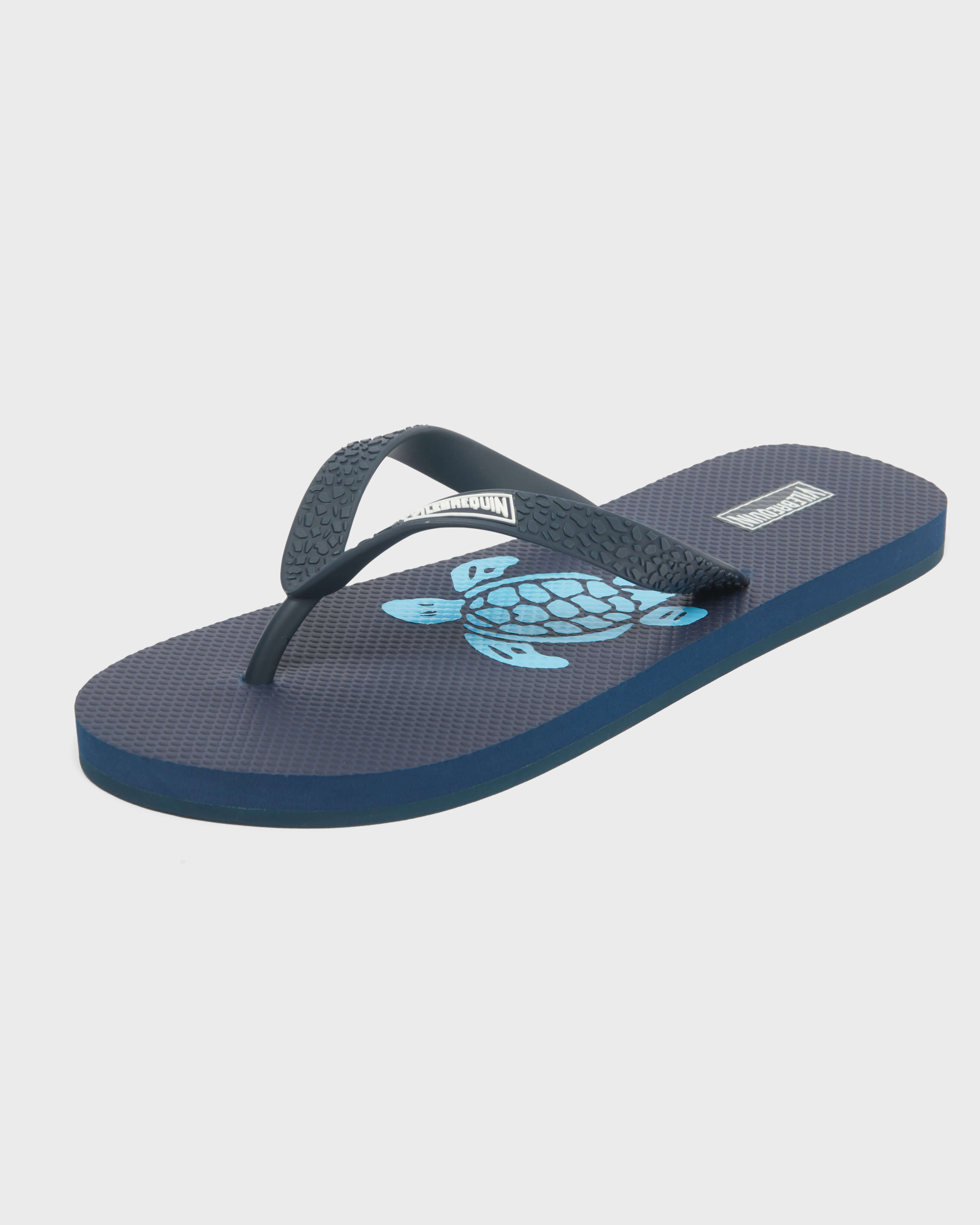 Men Beach Flip Flops Turtle BLUE TOPAZ back view