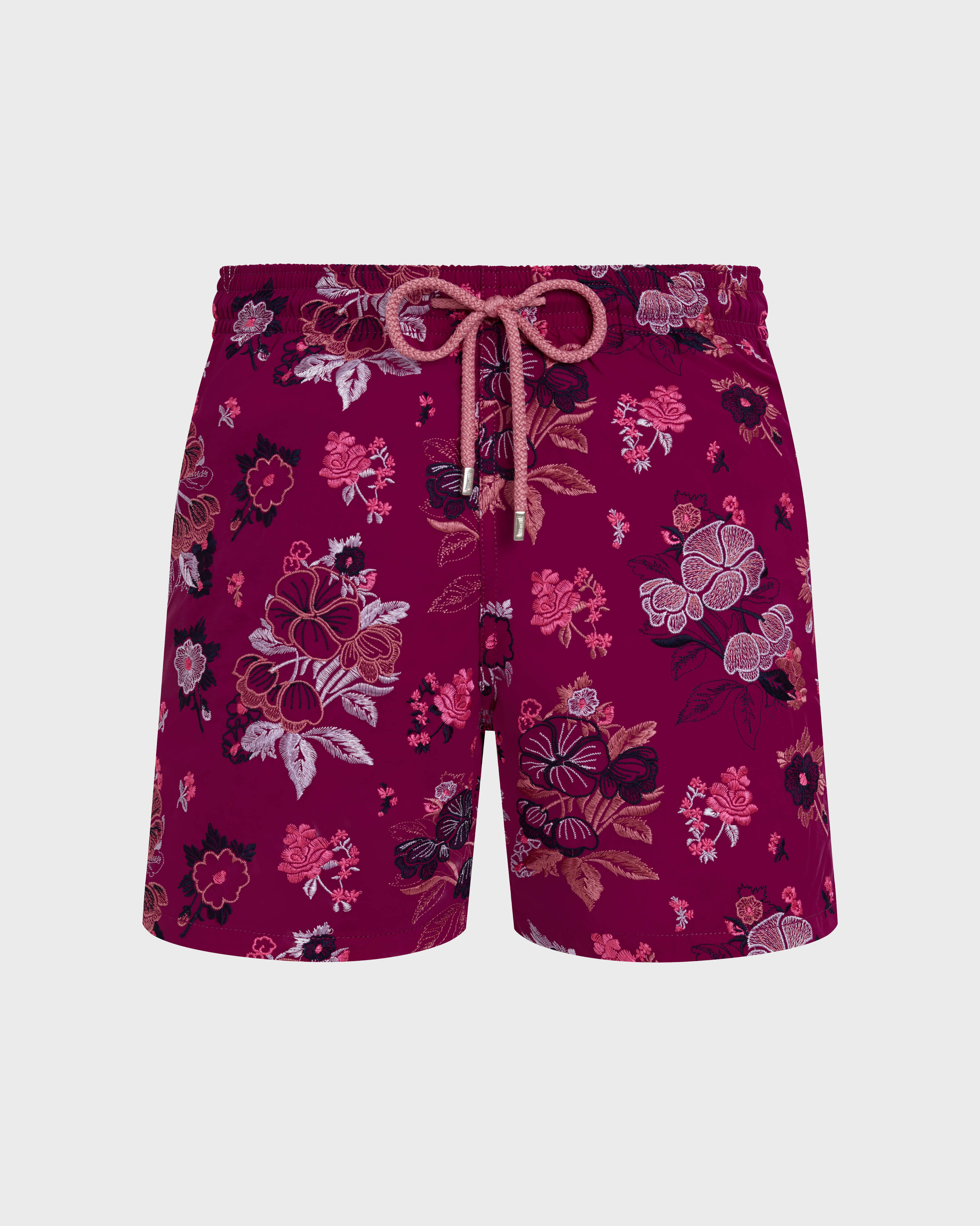 Men Swim Shorts Embroidered Flowers - Limited Edition CRIMSON PURPLE front view