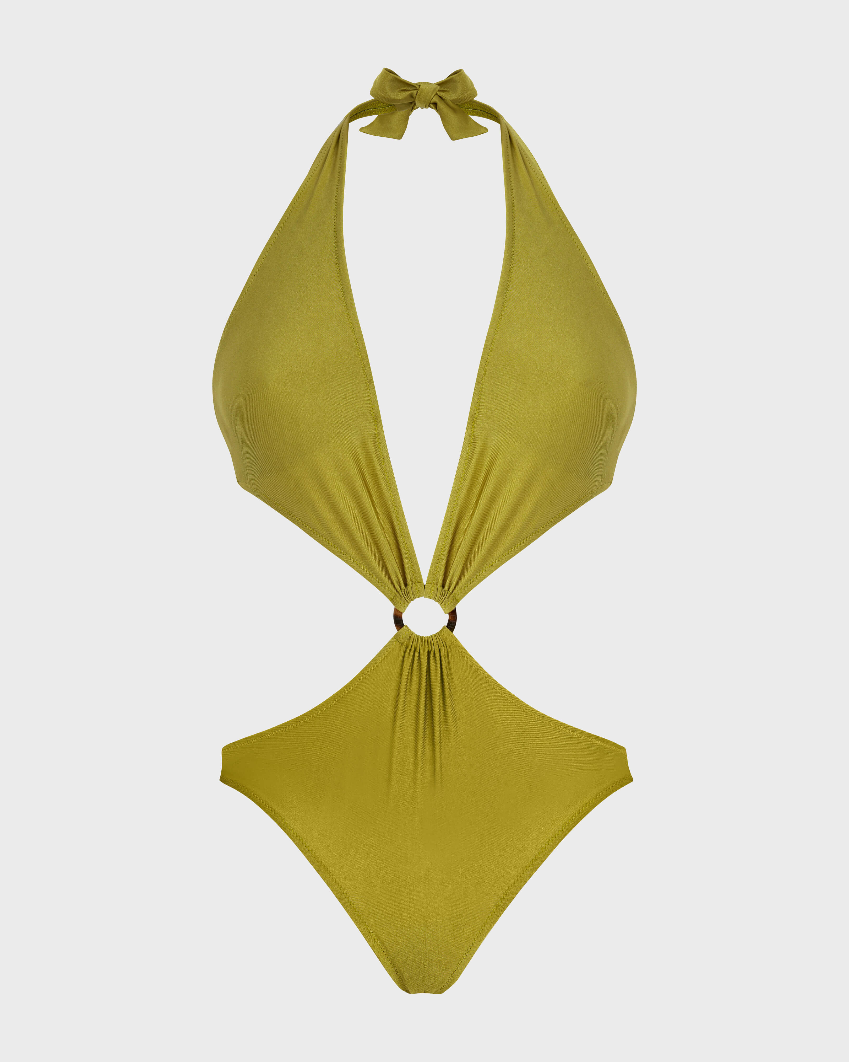 Women Solid Stretch Shiny Trikini One-piece swimsuit WORMWOOD front view