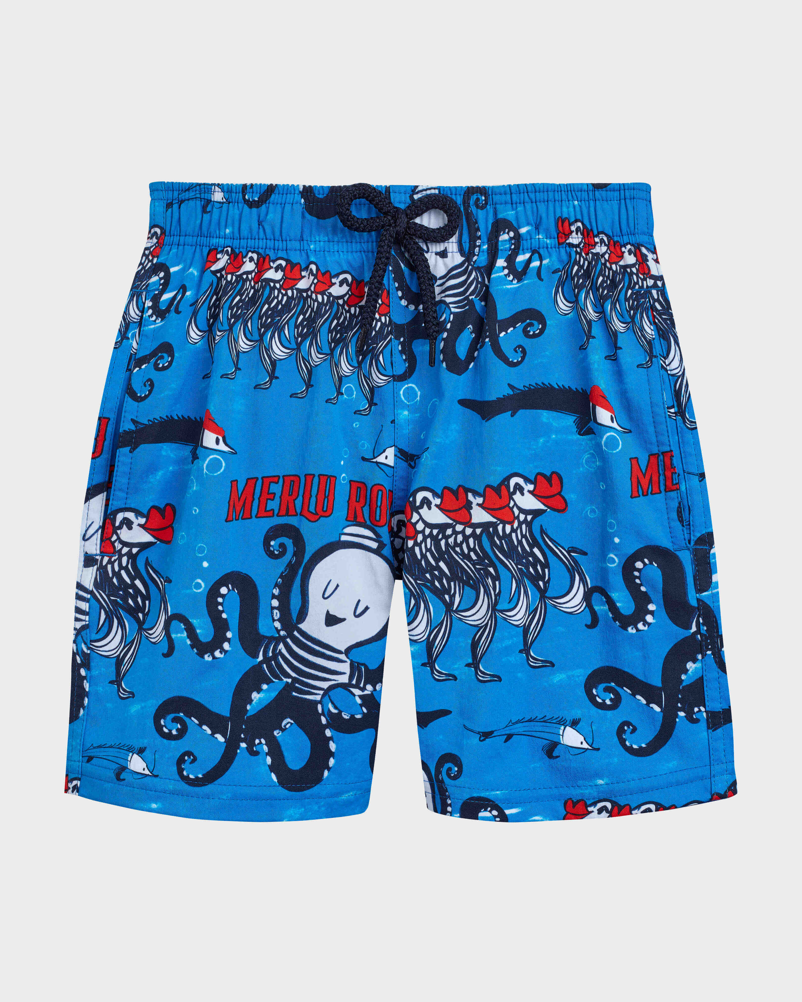 Bañador elástico con estampado Au Merlu Rouge para niño NEON BLUE front view