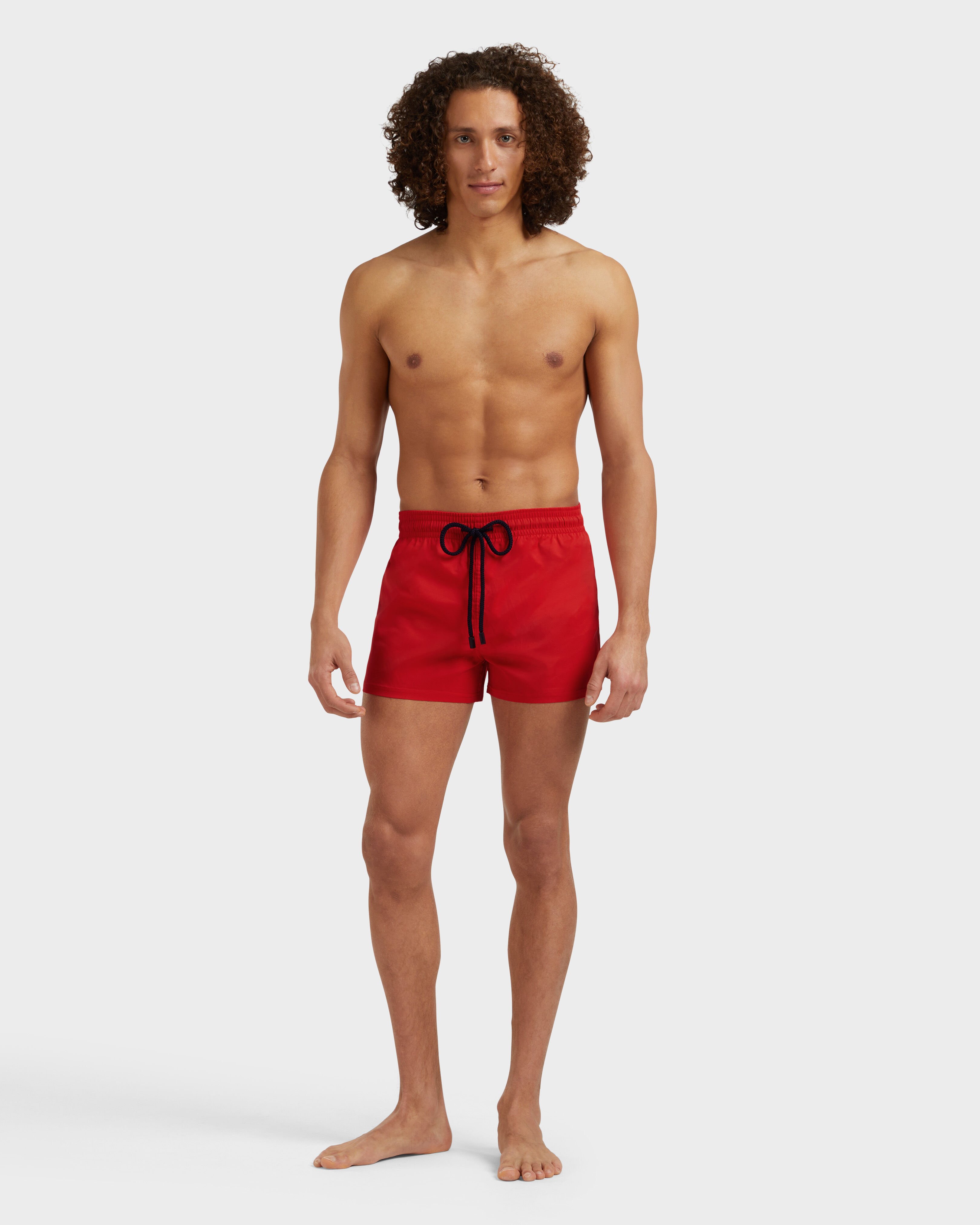 Men Swimwear Short and Fitted Stretch Solid MEDICIS RED frontworn view