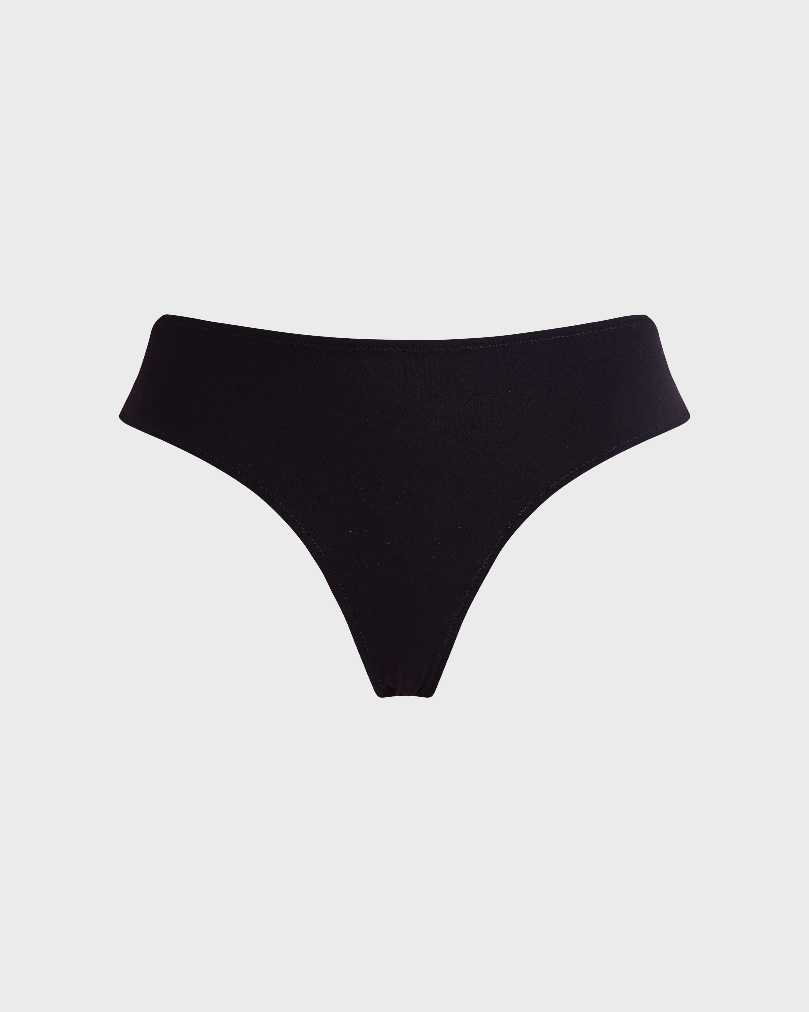 Women Mid Rise Brief Bikini Bottom Solid BLACK front view