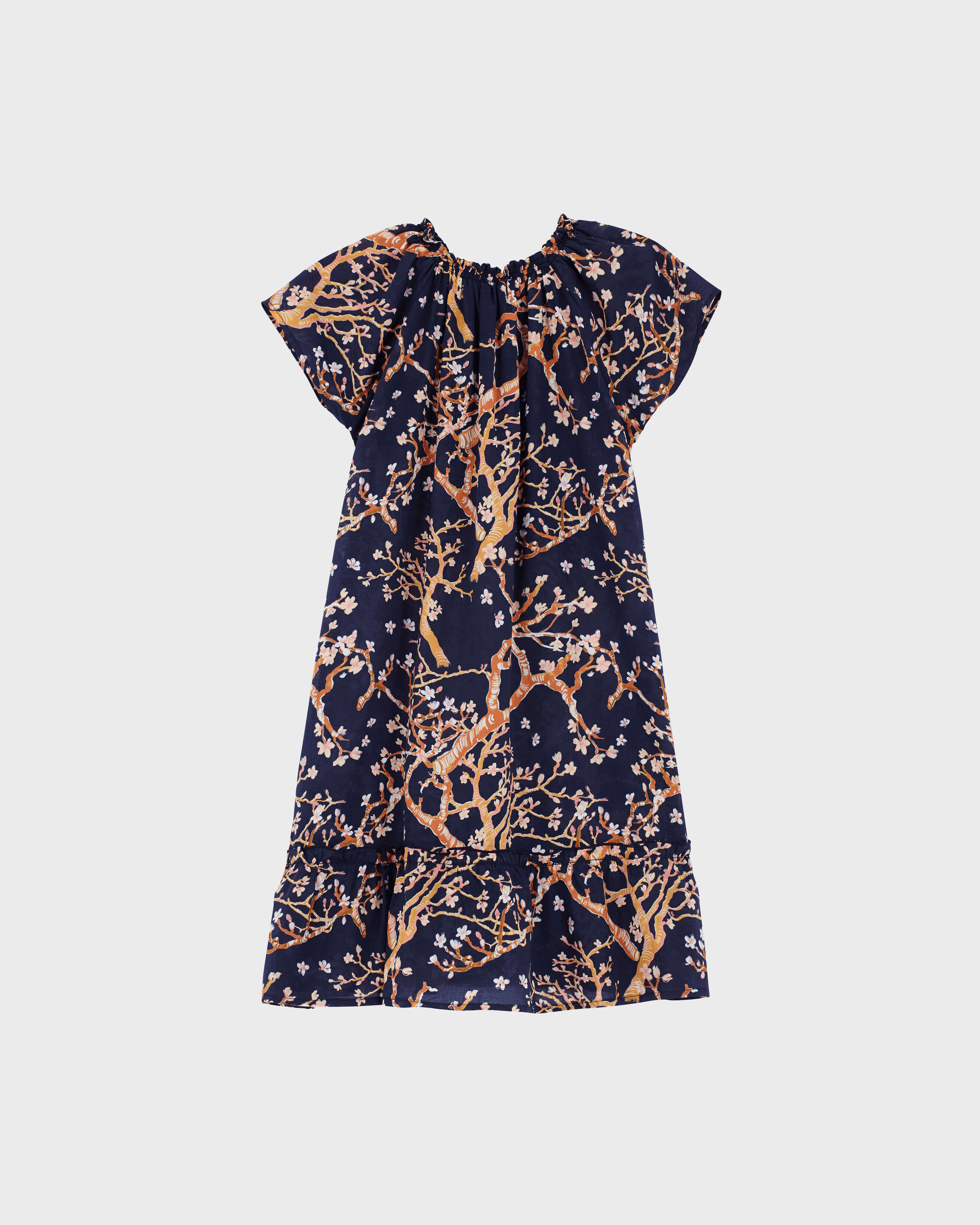 Sweet Blossom Kleid aus Baumwollvoile für Mädchen MARINEBLAU back view