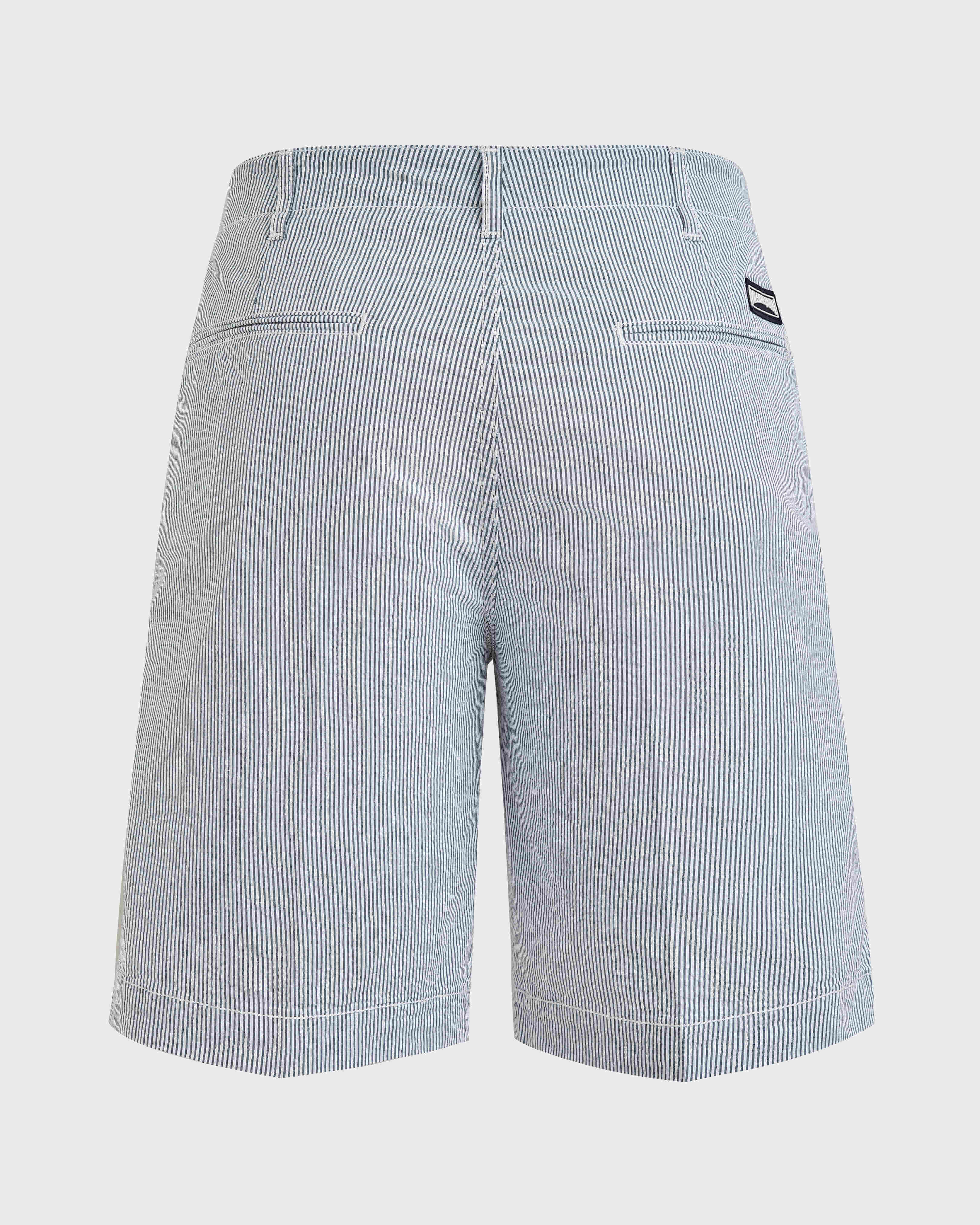 Men Cotton Bermuda Shorts Seersucker JEANS BLUE back view