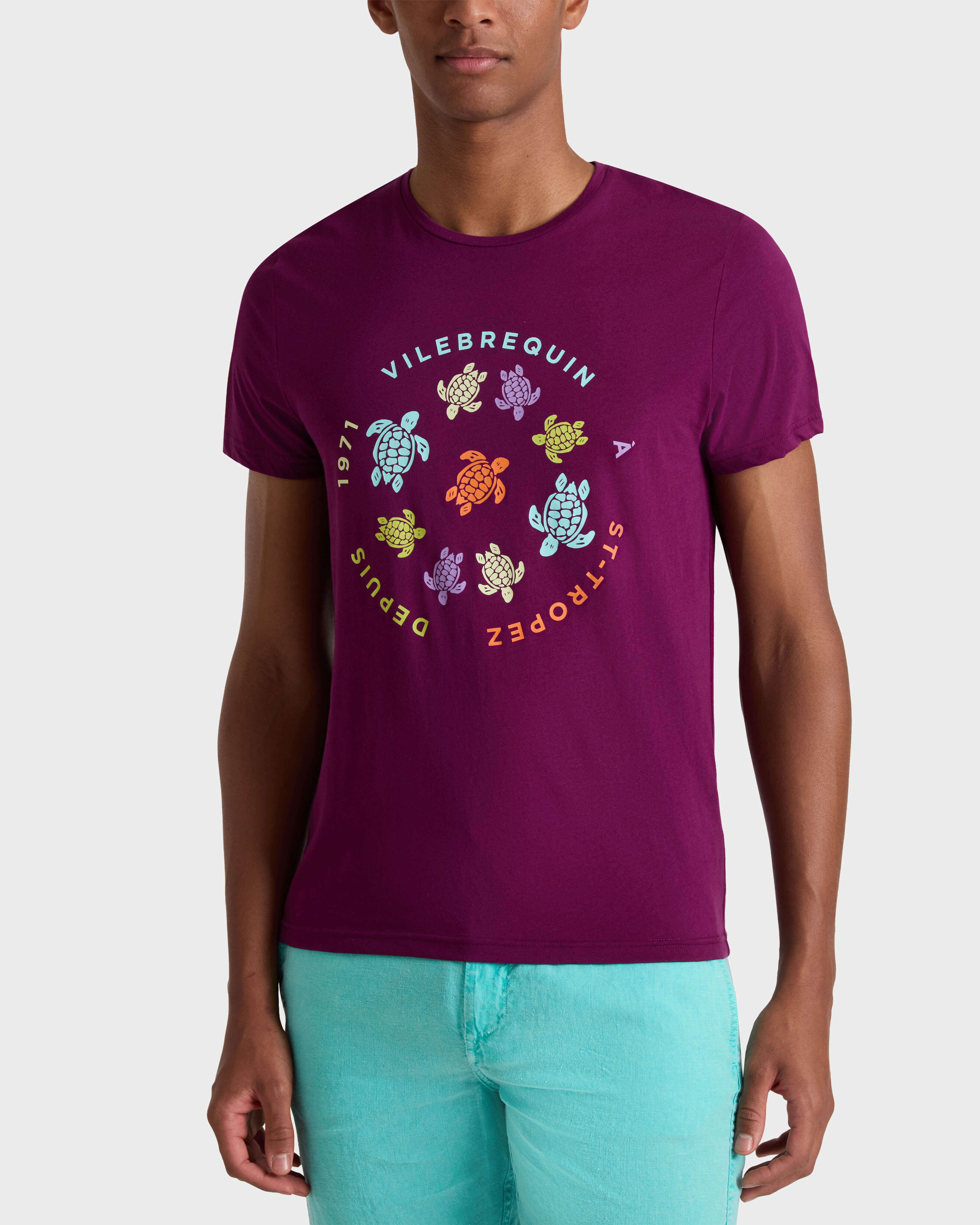 Men Cotton T-Shirt Tortues Multicolores KERALA frontworn view