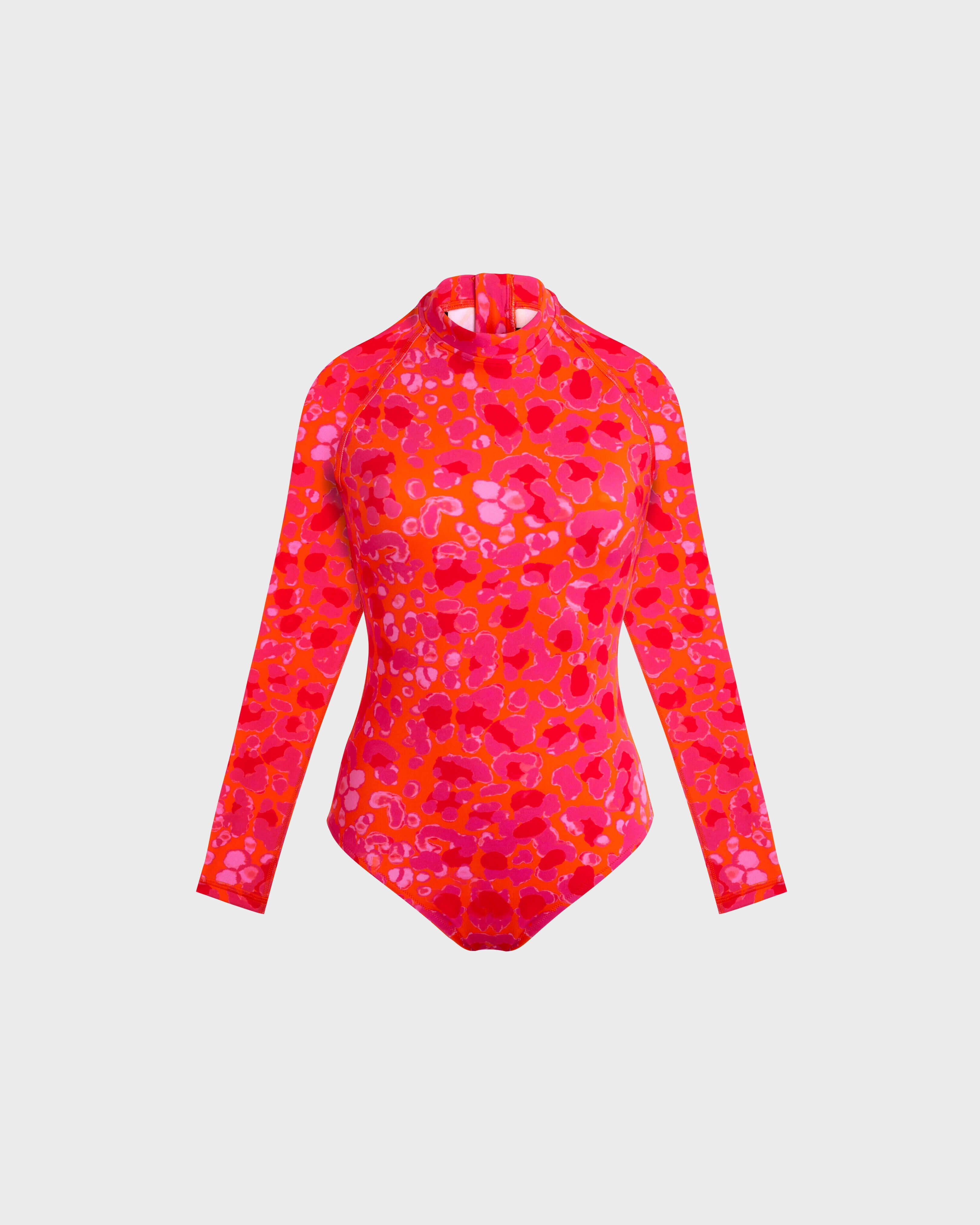 Women Long Sleeves One-Piece Rashguard New Leopard APRICOT front view