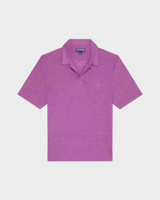 Vilebrequin - Men Linen Jersey Polo Shirt Solid - Polo - Pyramid - Purple - Size XXXL