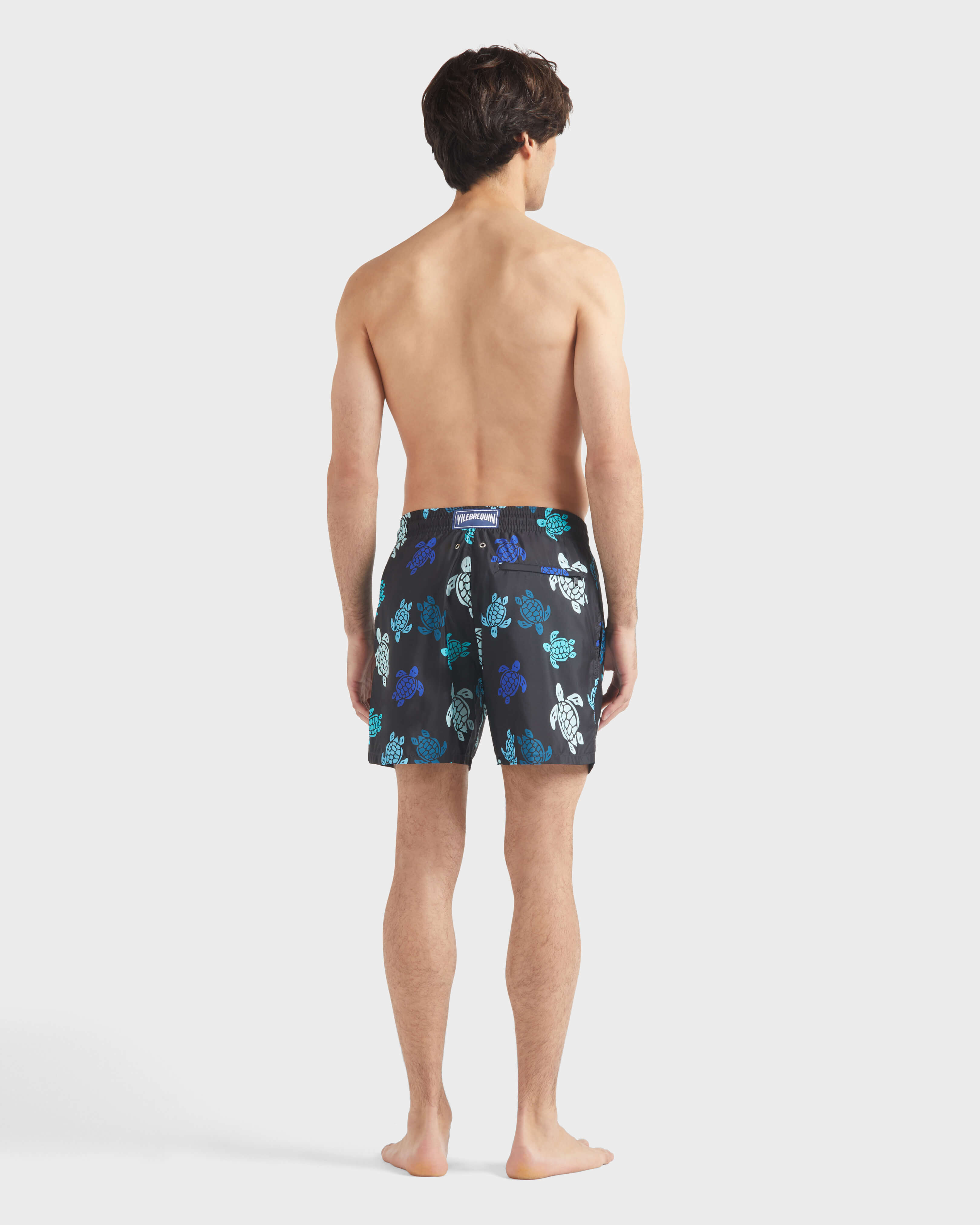 Men Ultra-light and packable Swim Shorts Tortues Multicolores BLACK backworn view