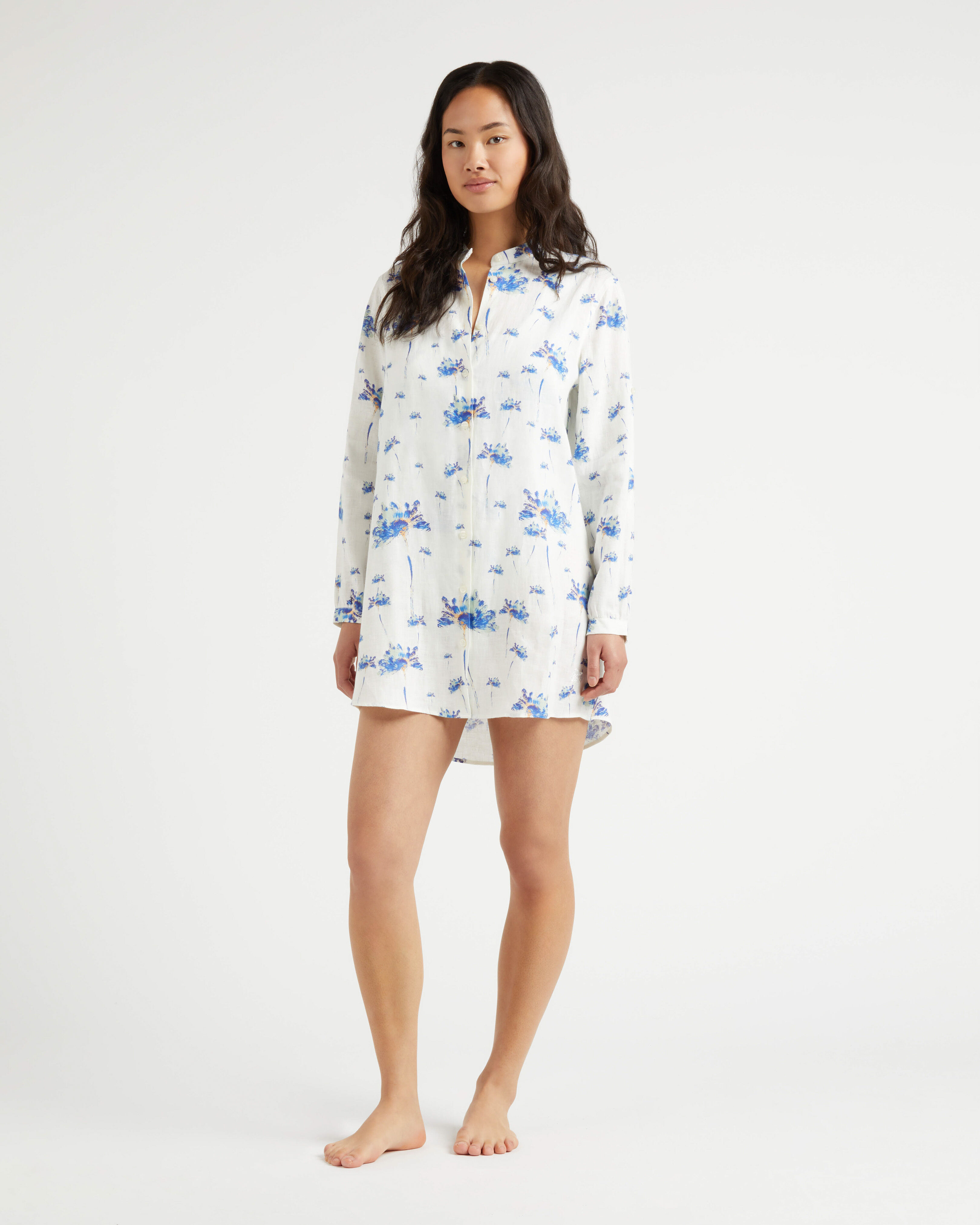 Women Linen Shirt Dress Herbier OFF WHITE frontworn view