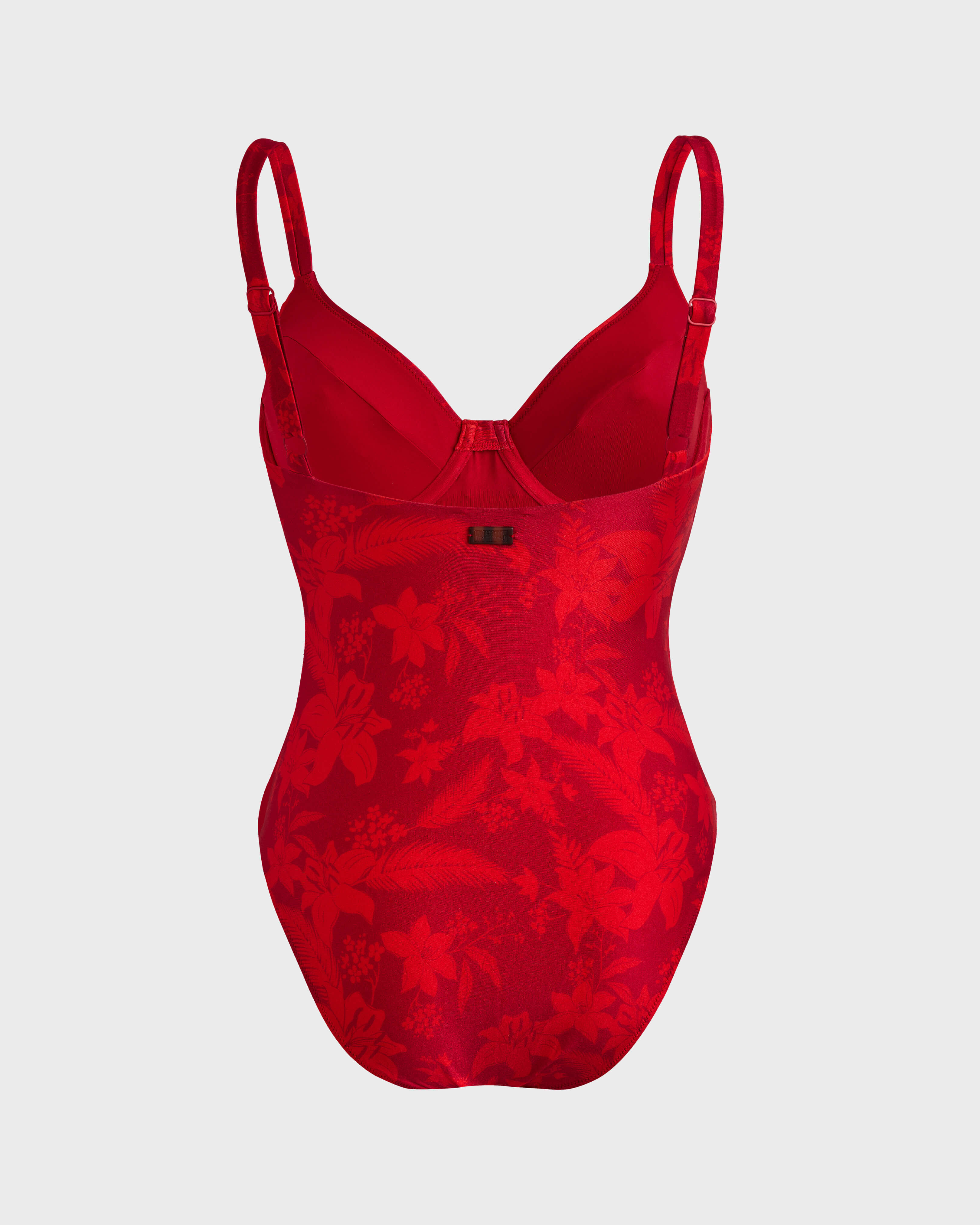 Women Underwire One-piece Swimsuit Flower Power LIPSTICK back view