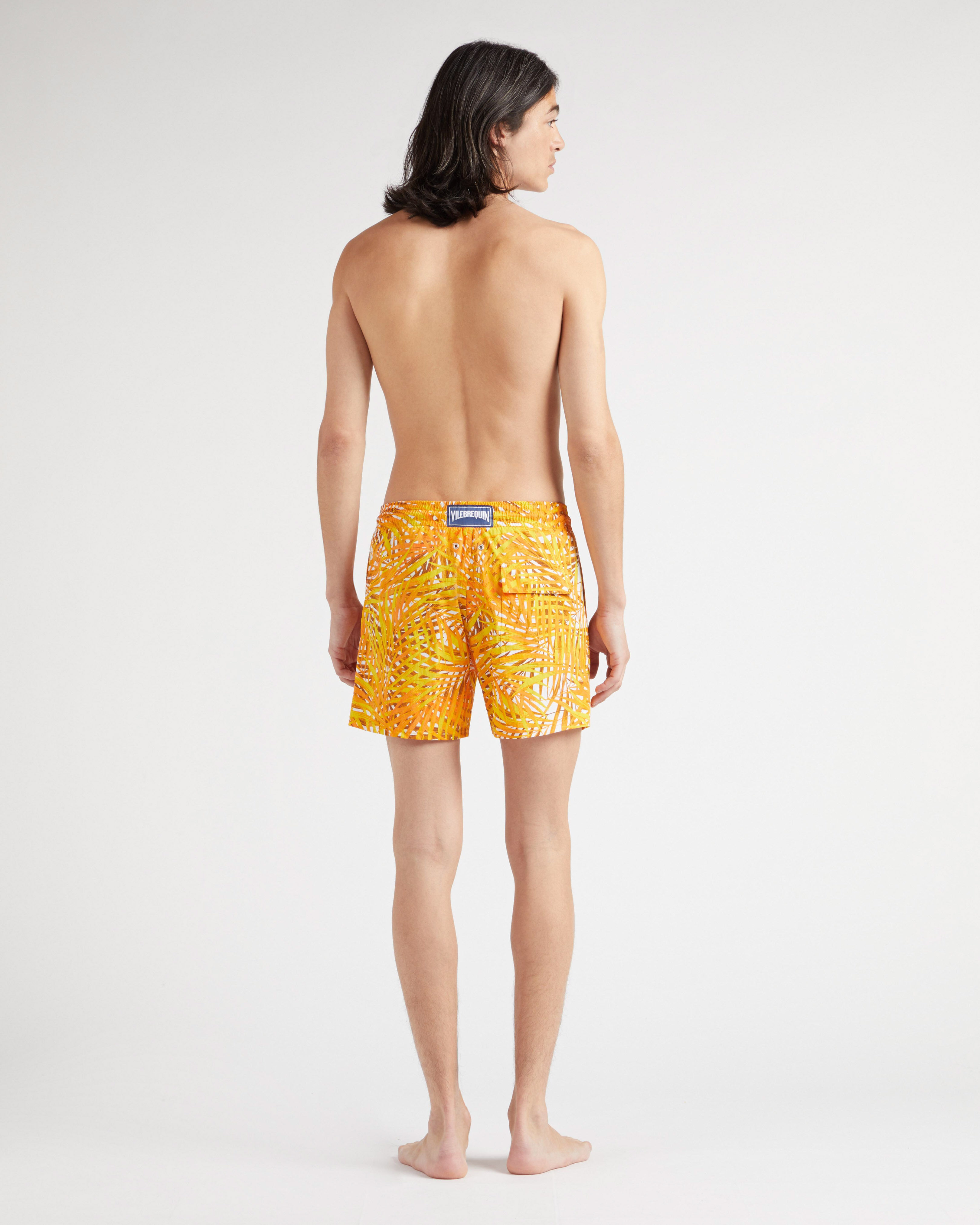 Men Stretch Short Swim Shorts Palm Leaves MANGO backworn view