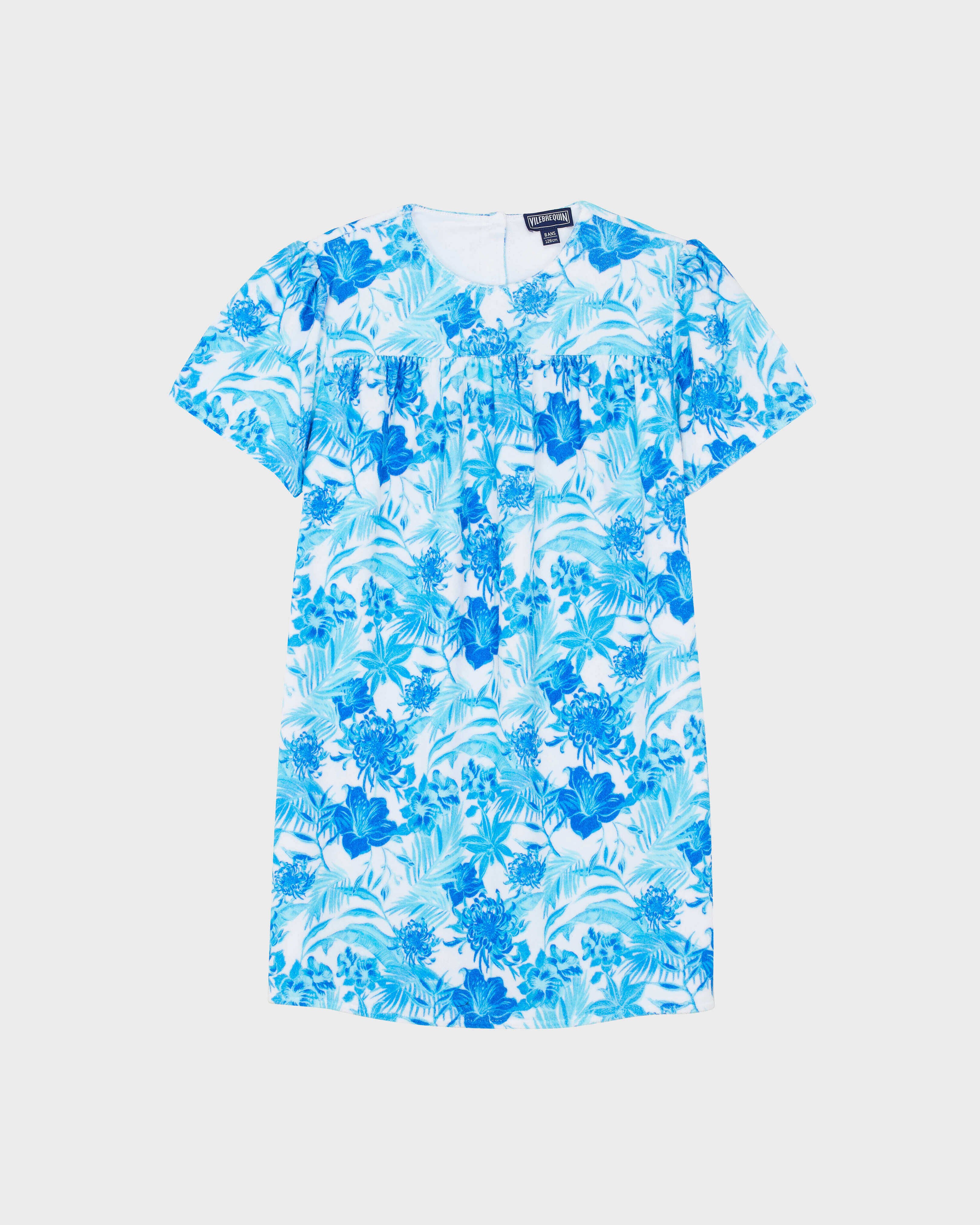 Girls Terry Dress Tahiti Flowers WHITE front view