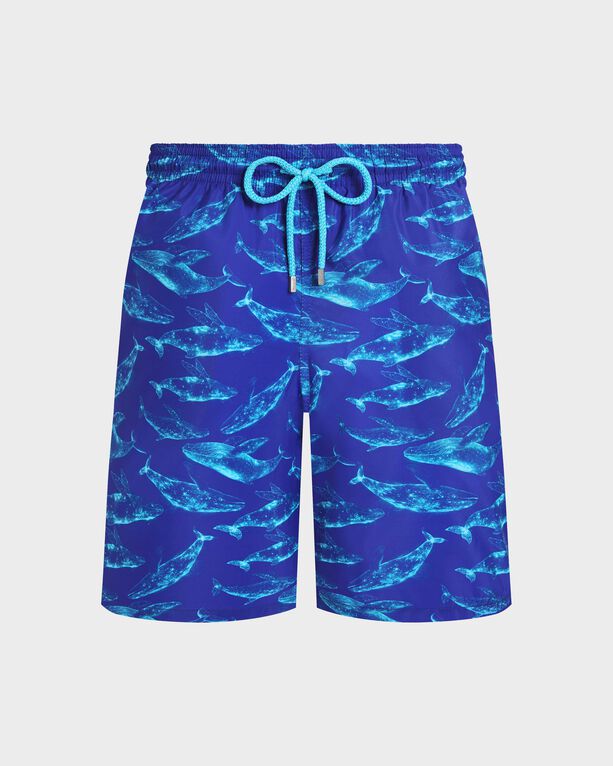 Vilebrequin - Men Long Ultra-light And Packable Swim Shorts Sparkling Whales - Swimwear - Okohina - Blue - Size L
