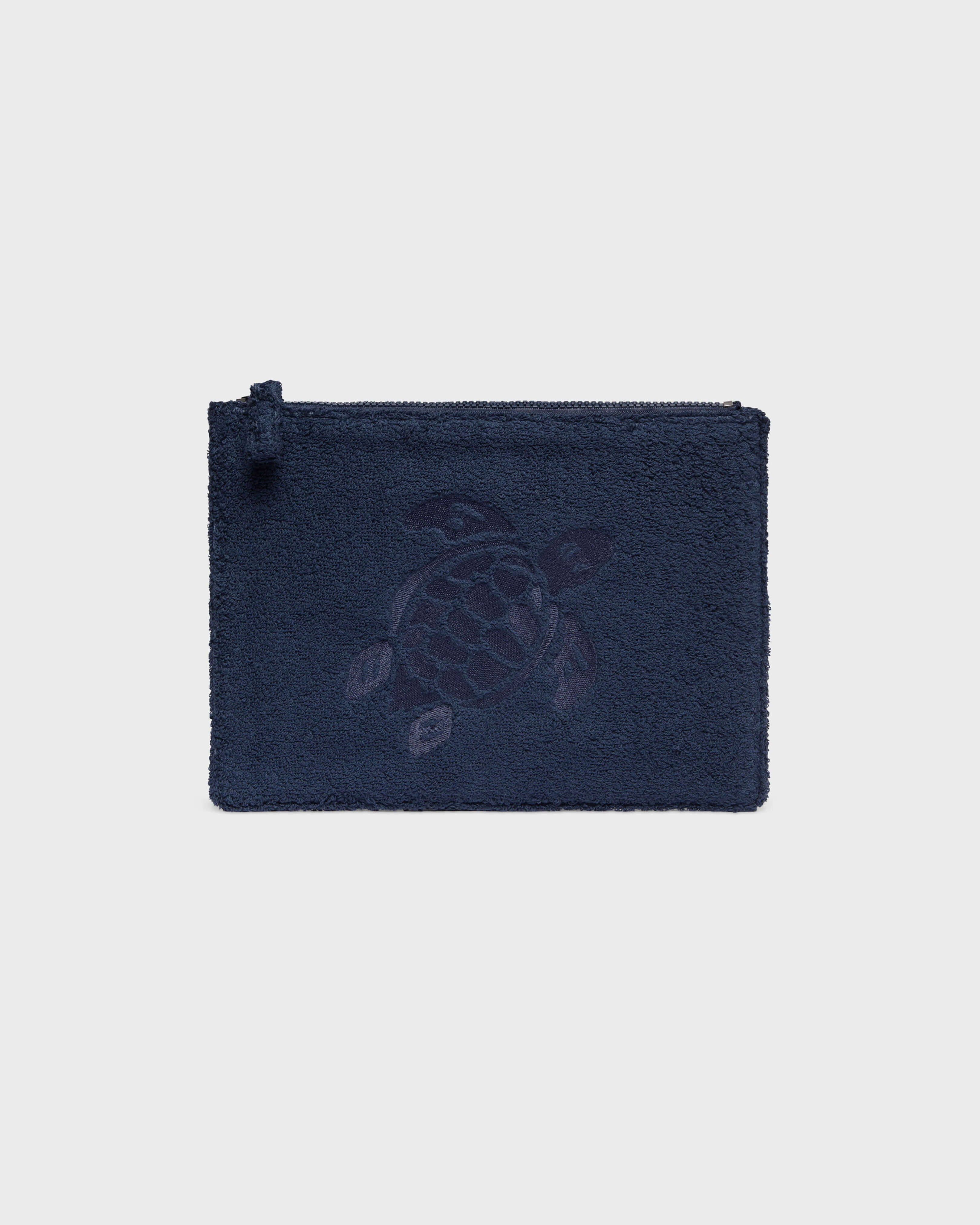 Terry Pouch Embroidered Turtle NAVY front view