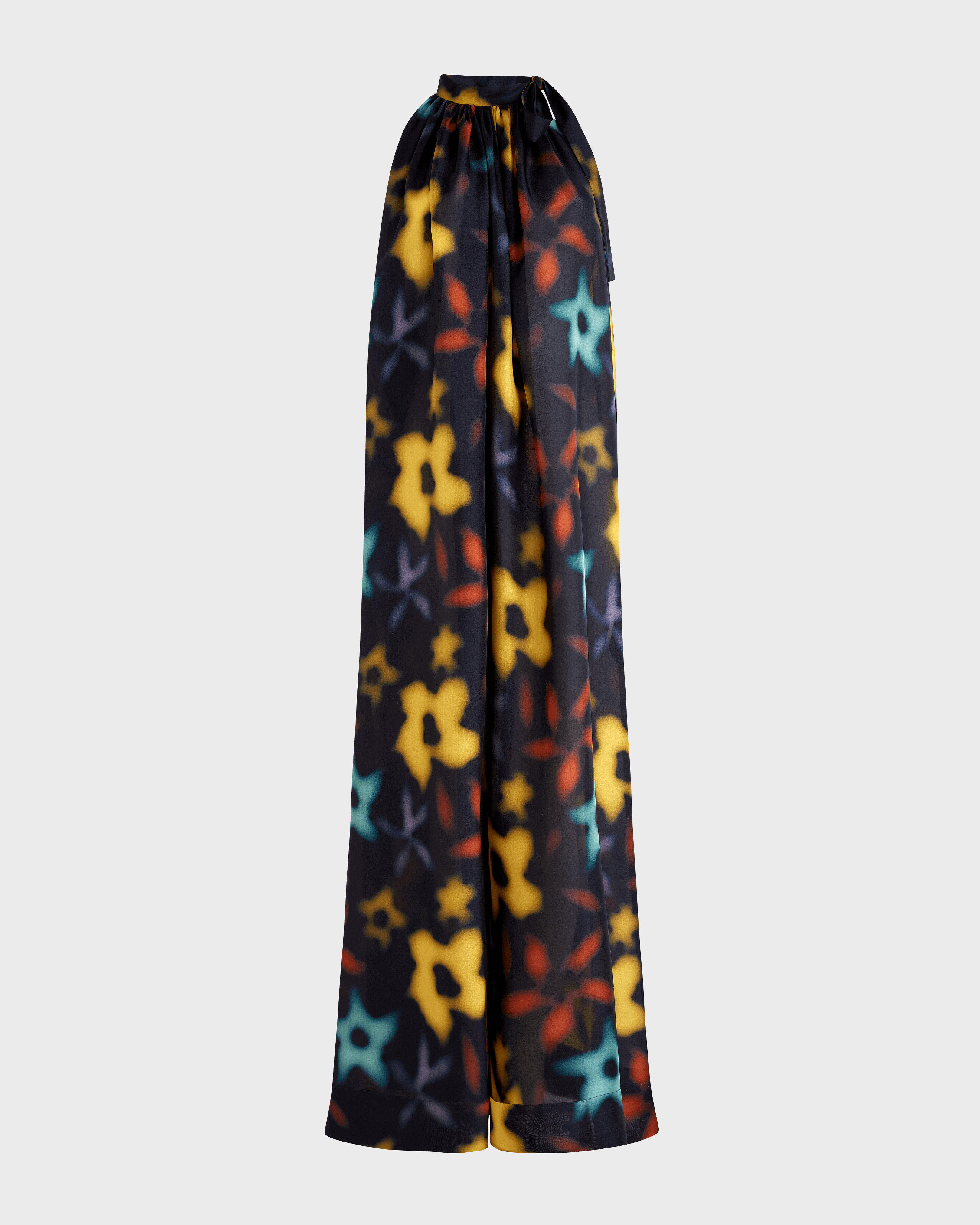Women Silk Dress Blurred NAVY front view