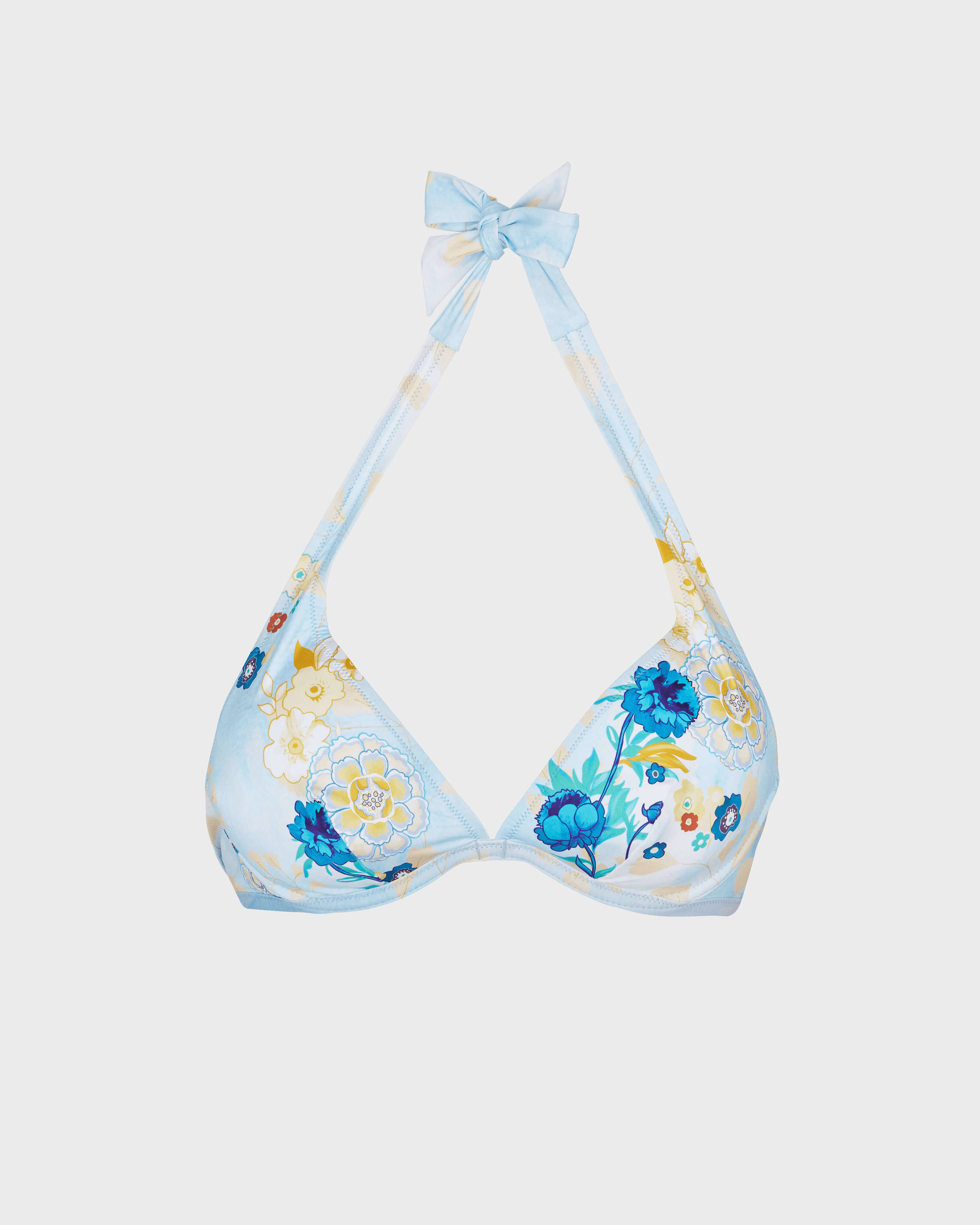 Top de bikini anudado alrededor del cuello con estampado Belle Des Champs para mujer SOFT BLUE front view