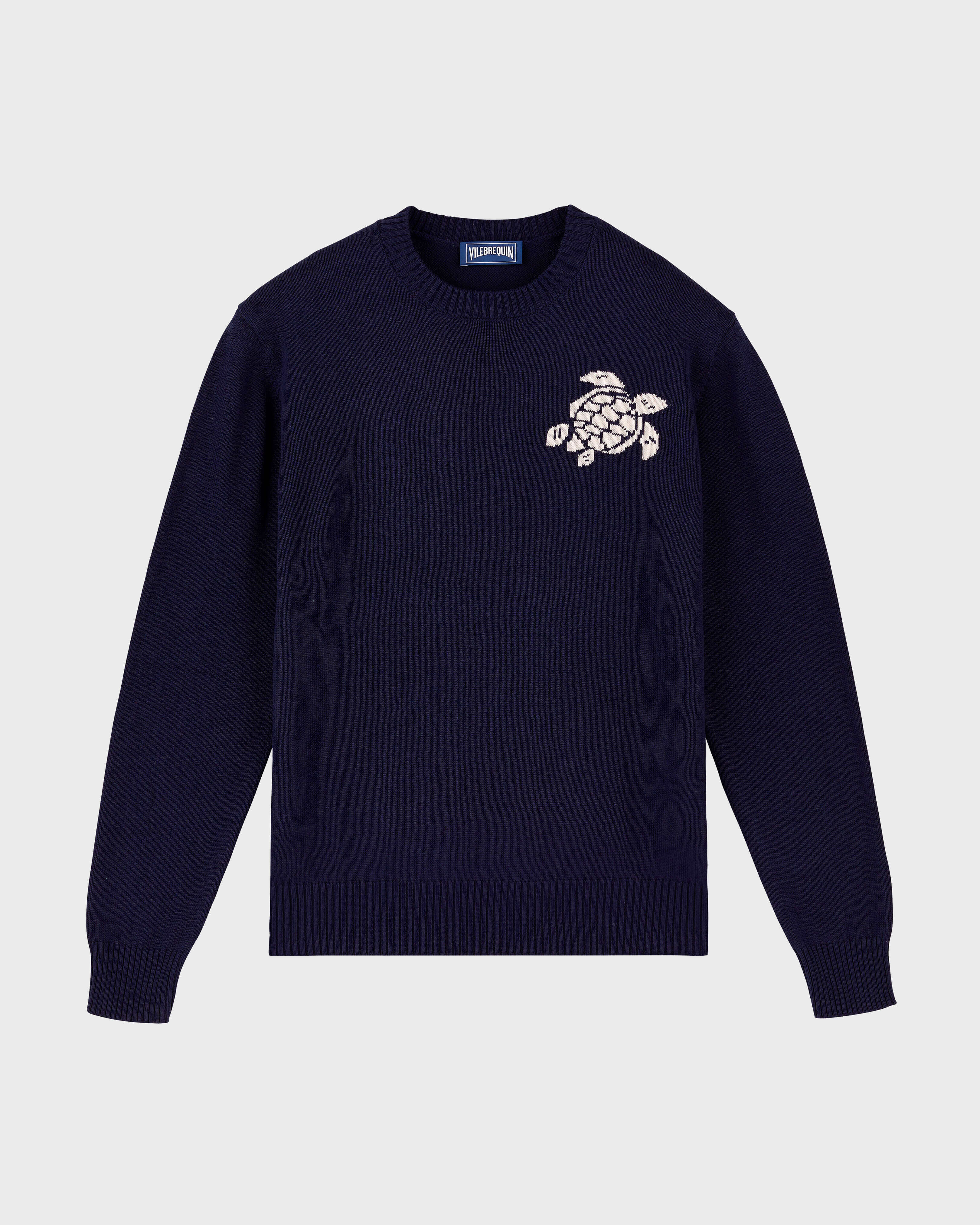 Men Crewneck Cotton and Cashmere Sweater Turtle INK front view