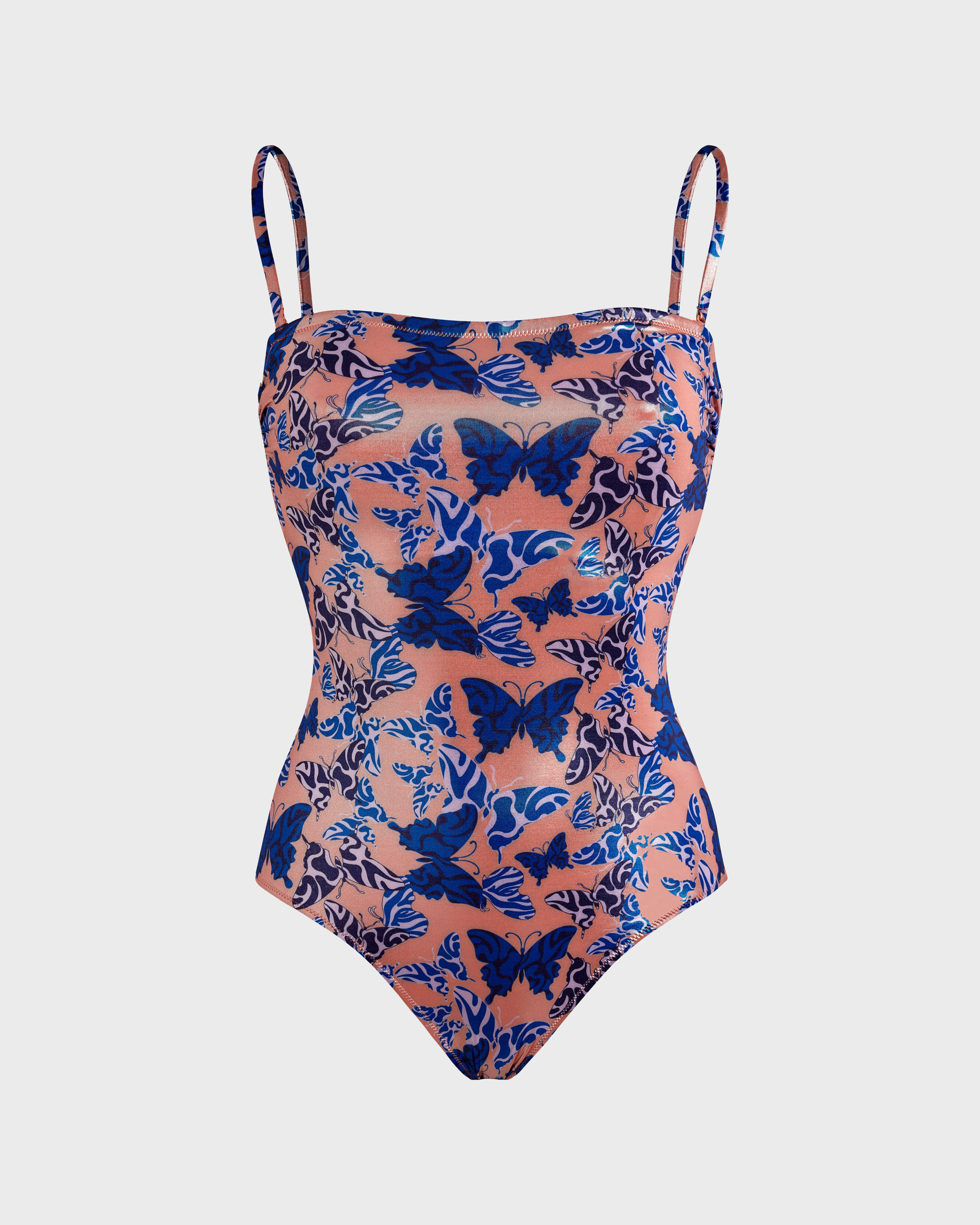 Women Bustier One-piece Swimsuit Disco Butterfly BLUSH front view